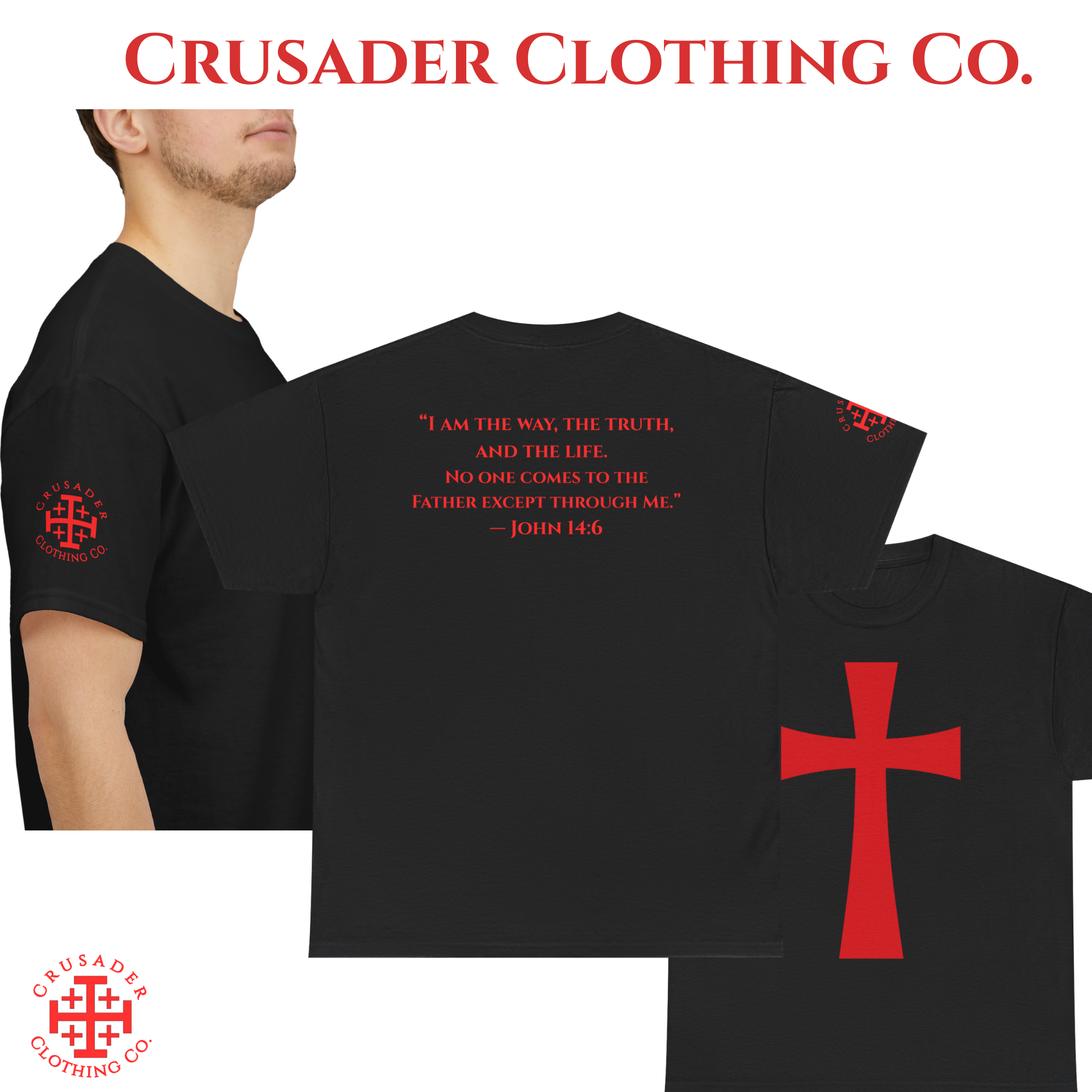 Bold Crusader Cross Tee – John 14:6 Back Print | Christian Shirt | Faith Streetwear | Crusader Clothing Co. product thumbnail image