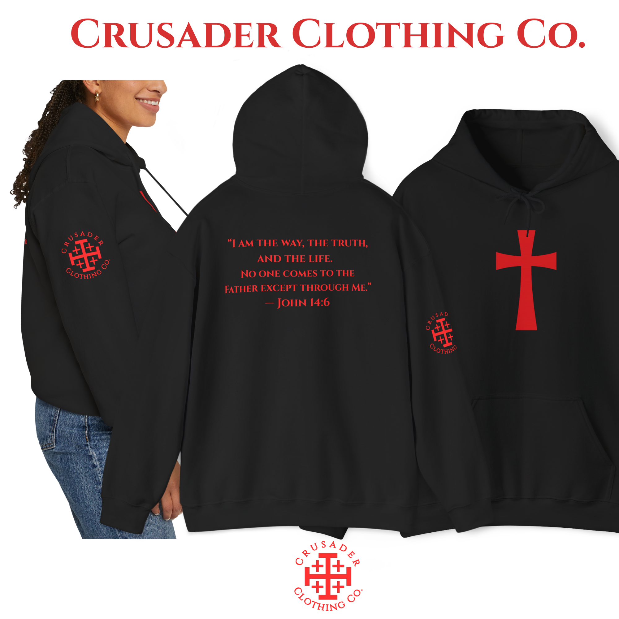 Crusader Cross Hoodie – John 14:6 Back Print | Christian Hoodie | Faith Streetwear | Crusader Clothing Co. product thumbnail image
