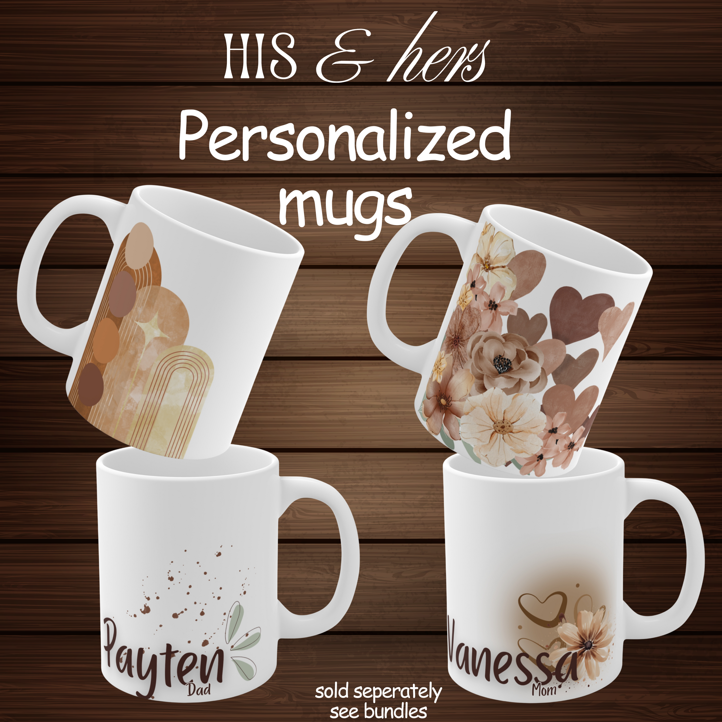 Custom Name Coffee Cup, Retro Boho Gift for Moms Dads Kids, Cute Aesthetic Mug, Customizable Name Mug product thumbnail image