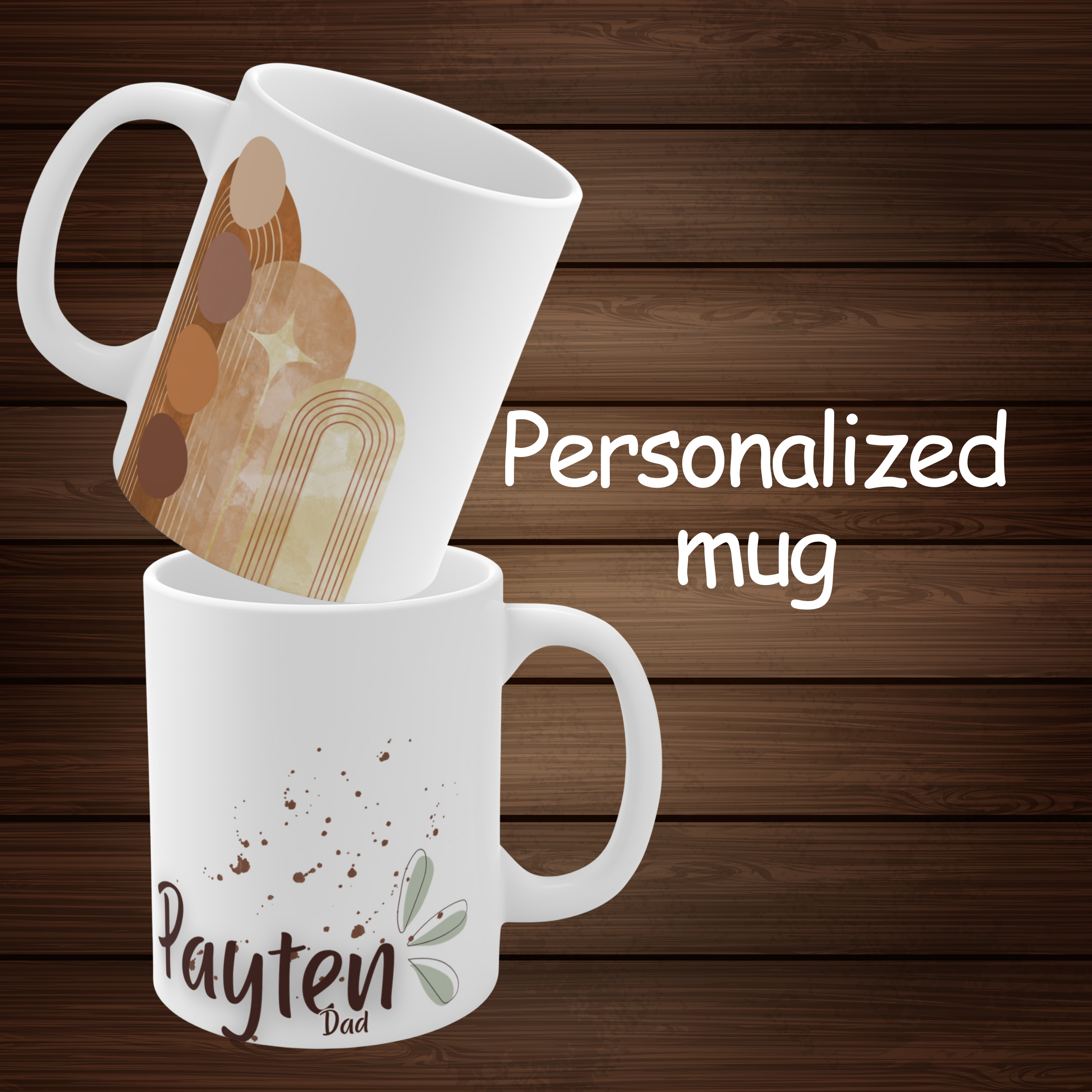 Custom Name Coffee Cup, Retro Boho Gift for Moms Dads Kids, Cute Aesthetic Mug, Customizable Name Mug