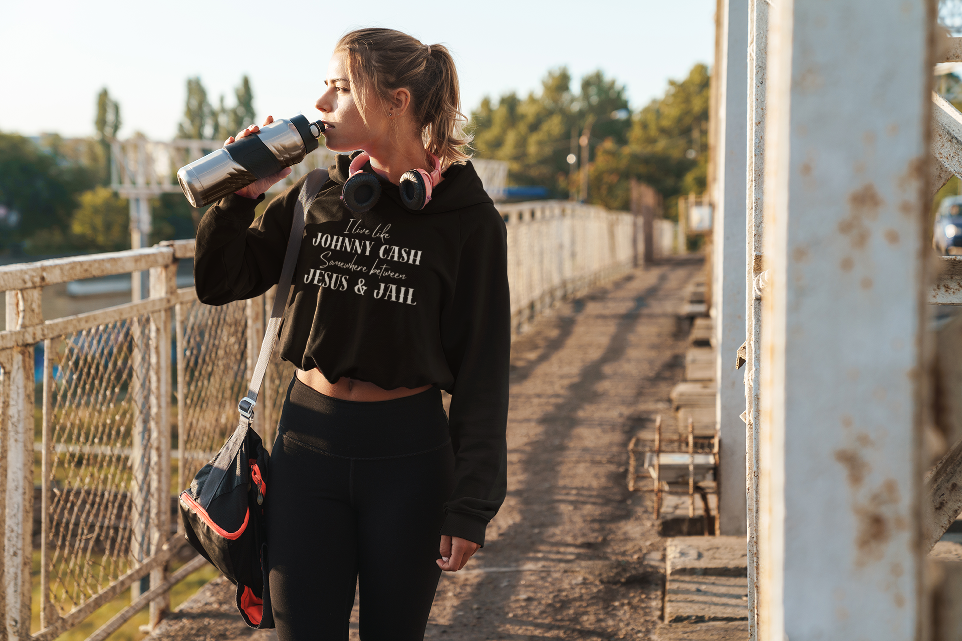 Johnny &amp; Jail Funny Quote Crop Hoodie product thumbnail image