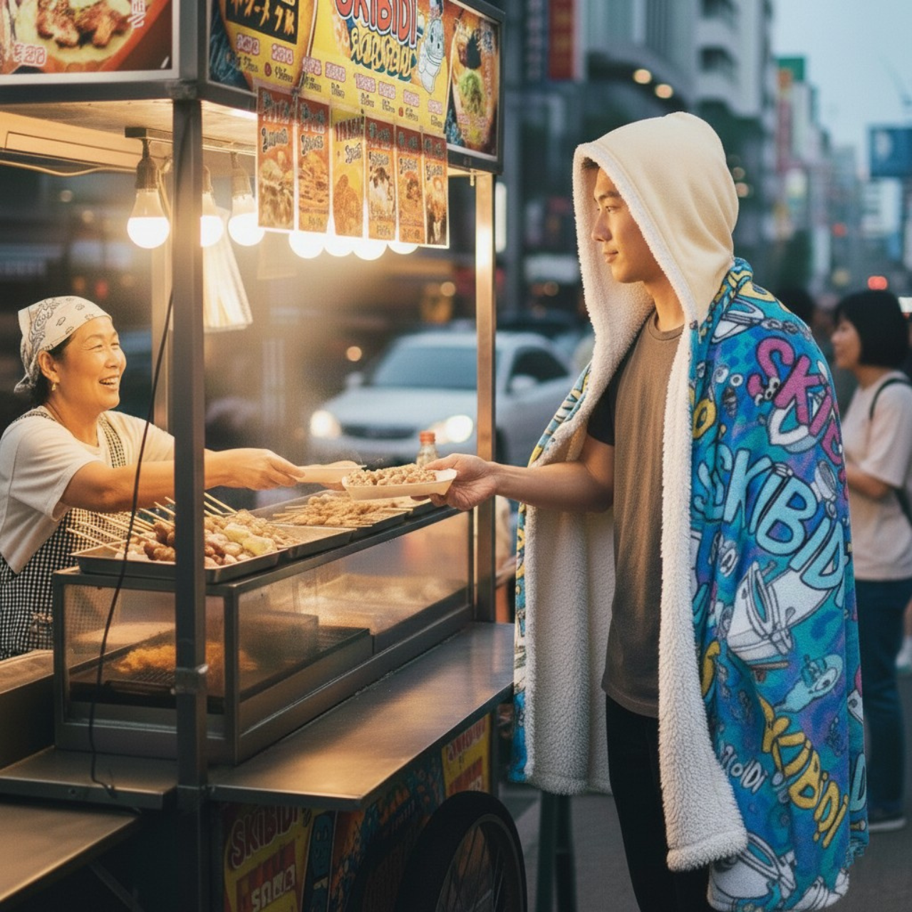 Brain Rot Skibidi Toilet Design - Hooded Sherpa Fleece Blanket