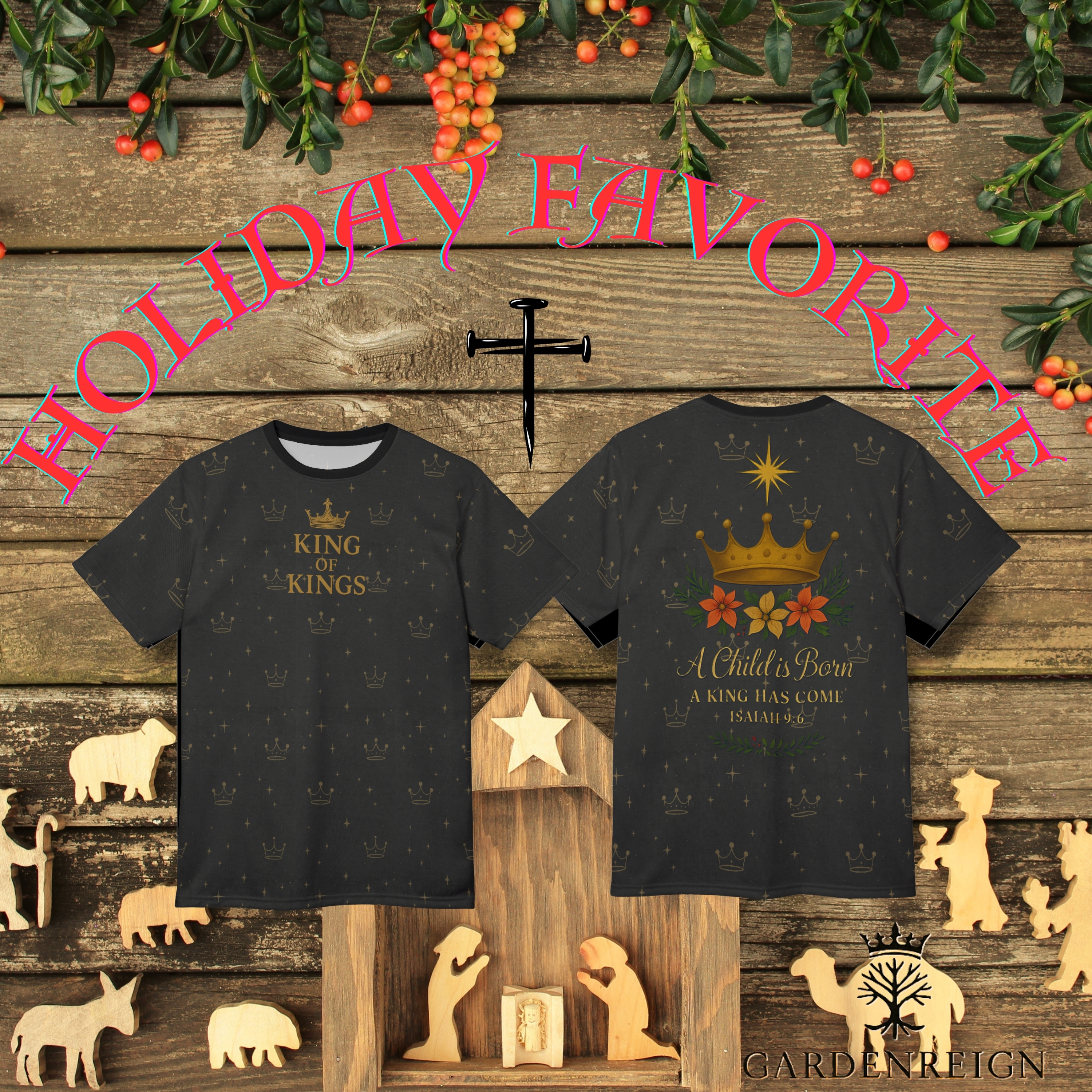 King of Kings Christmas Shirt • Vintage Royal Crown Christian AOP Tee • Nativity Scripture Shirt • Jesus Is King Holiday Shirt • Faith Christmas Gift product thumbnail image King of Kings Christmas Shirt • Vintage Royal Crown Christian AOP Tee • Nativity Scripture Shirt • Jesus Is King Holiday Shirt • Faith Christmas Gift product thumbnail image