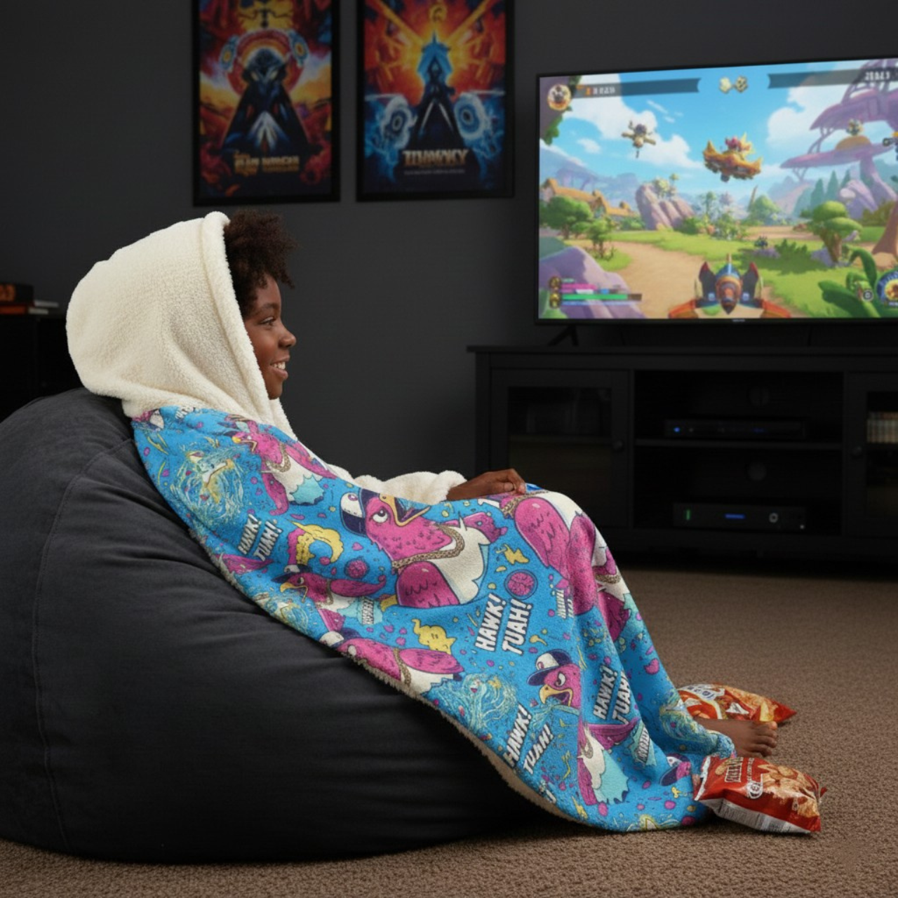 Brain Rot Hawk Tuah - Hooded Sherpa Fleece Blanket product thumbnail image