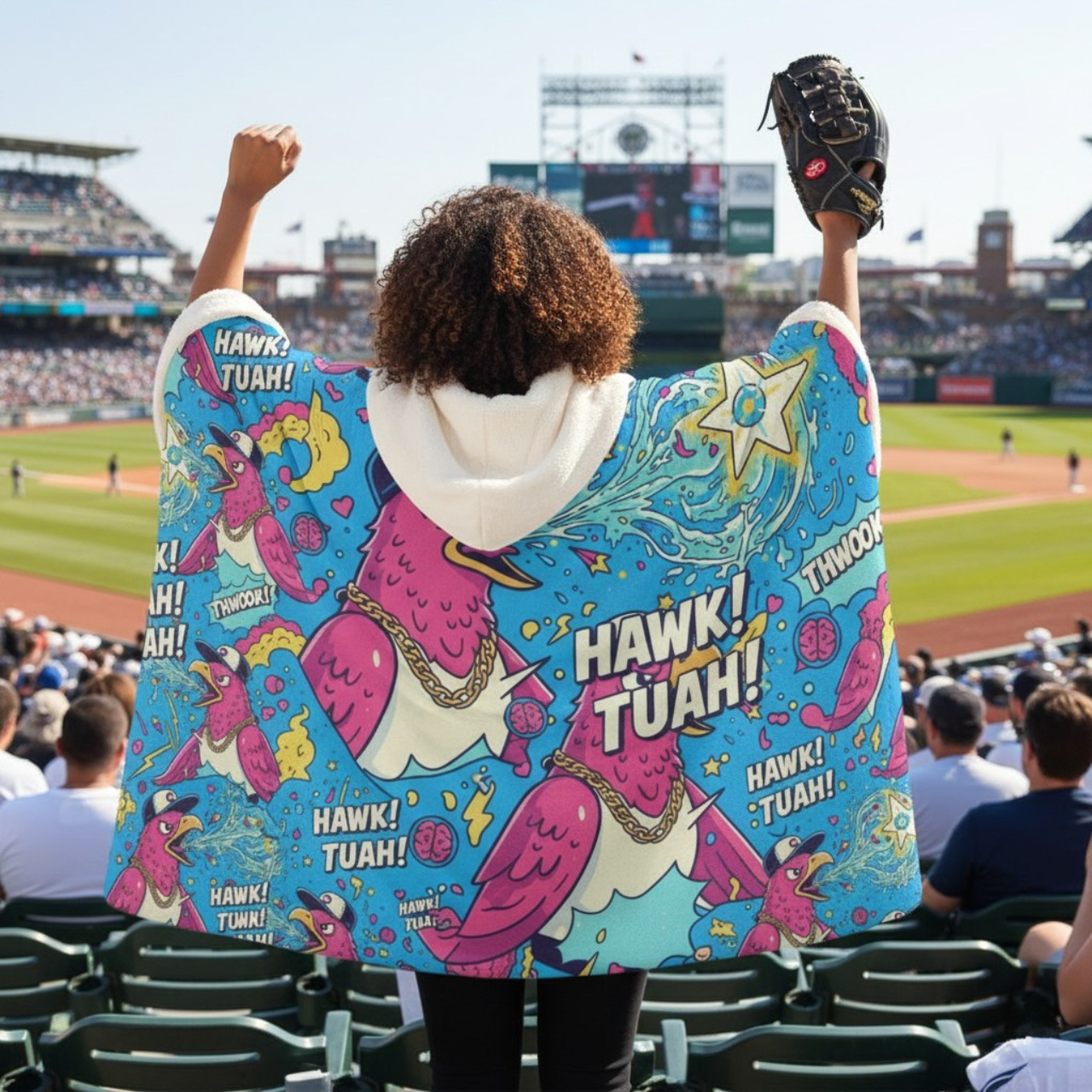 Brain Rot Hawk Tuah - Hooded Sherpa Fleece Blanket product thumbnail image