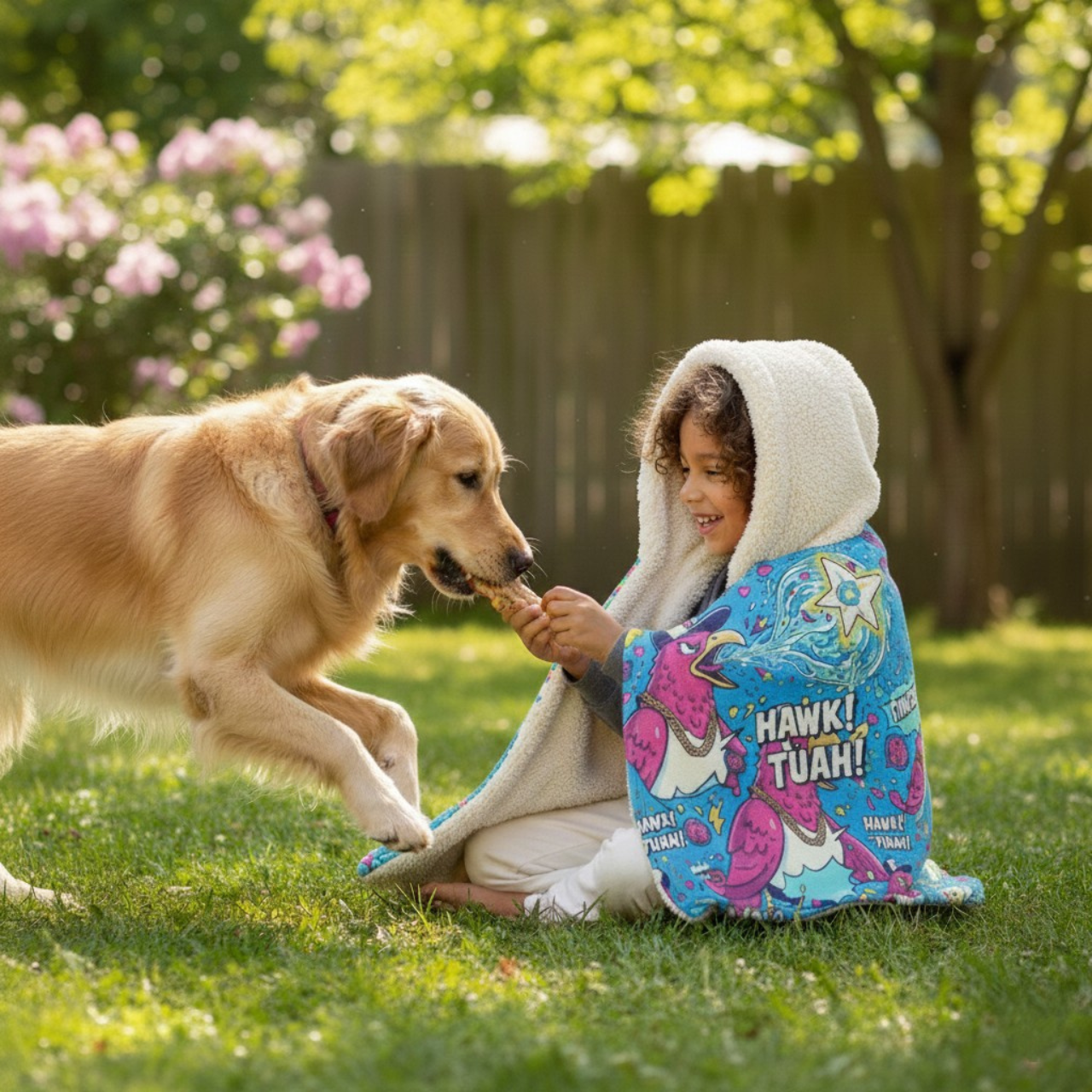 Brain Rot Hawk Tuah - Hooded Sherpa Fleece Blanket product thumbnail image Brain Rot Hawk Tuah - Hooded Sherpa Fleece Blanket product thumbnail image