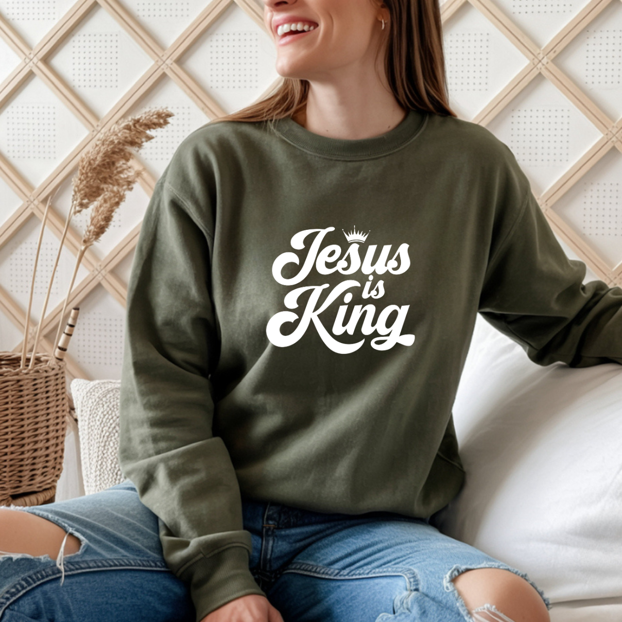 Jesus Is King Christian Gildan Unisex Crewneck Sweatshirt | Faith Apparel | Religious Gift product thumbnail image Jesus Is King Christian Gildan Unisex Crewneck Sweatshirt | Faith Apparel | Religious Gift product thumbnail image