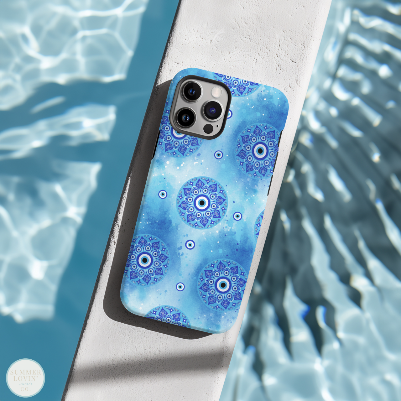 Blue Mandala Evil Eye Phone Case | Tough Protective iPhone Samsung Cover | Boho Spiritual Mandala Case | Anti-Vibe Nazar Phone Case product thumbnail image