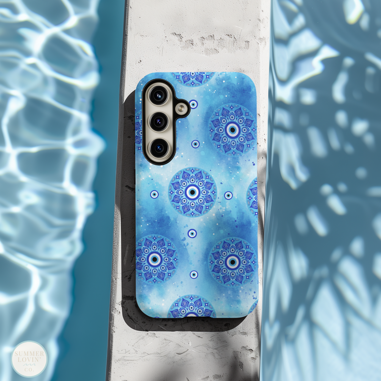 Blue Mandala Evil Eye Phone Case | Tough Protective iPhone Samsung Cover | Boho Spiritual Mandala Case | Anti-Vibe Nazar Phone Case product thumbnail image