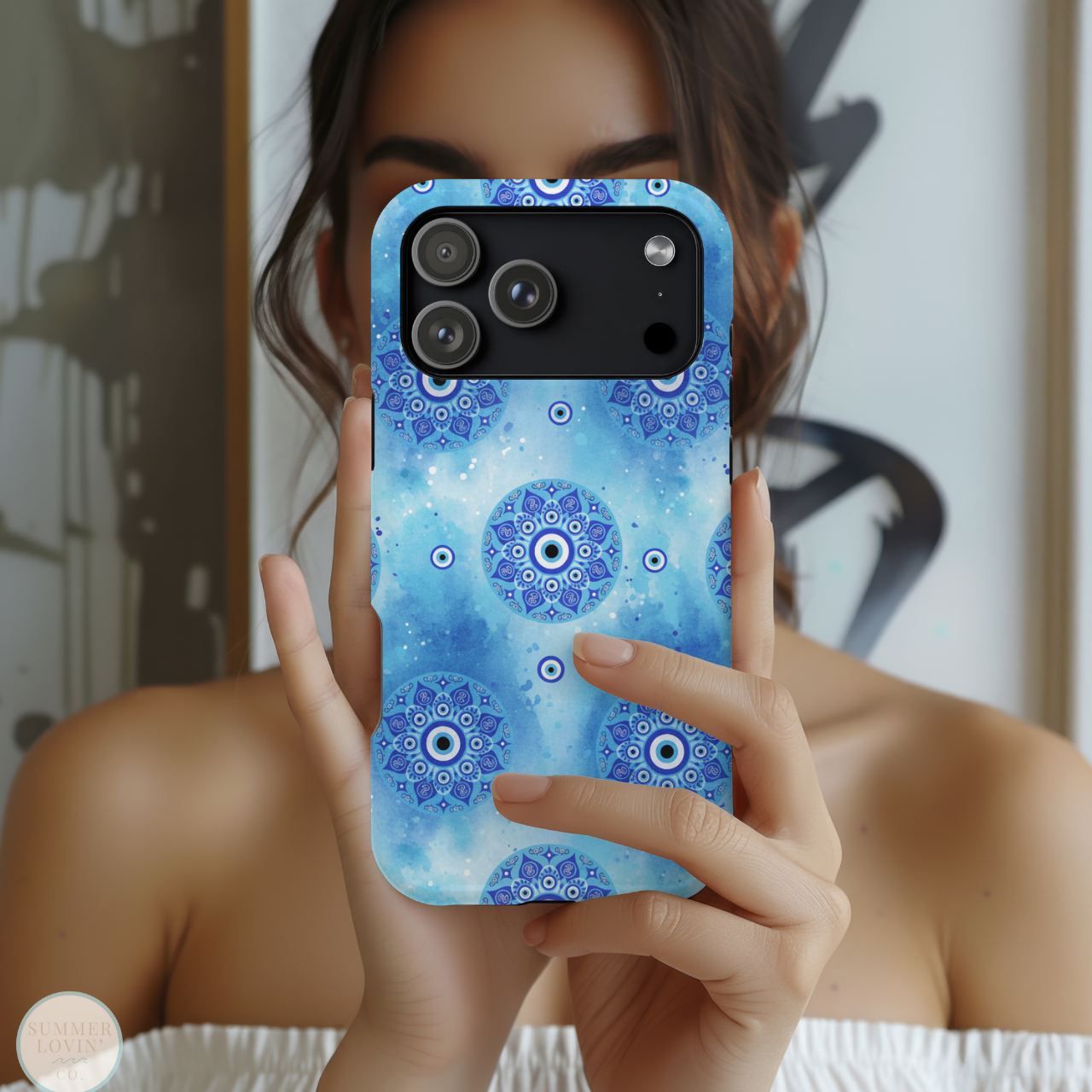 Blue Mandala Evil Eye Phone Case | Tough Protective iPhone Samsung Cover | Boho Spiritual Mandala Case | Anti-Vibe Nazar Phone Case product thumbnail image Blue Mandala Evil Eye Phone Case | Tough Protective iPhone Samsung Cover | Boho Spiritual Mandala Case | Anti-Vibe Nazar Phone Case product thumbnail image