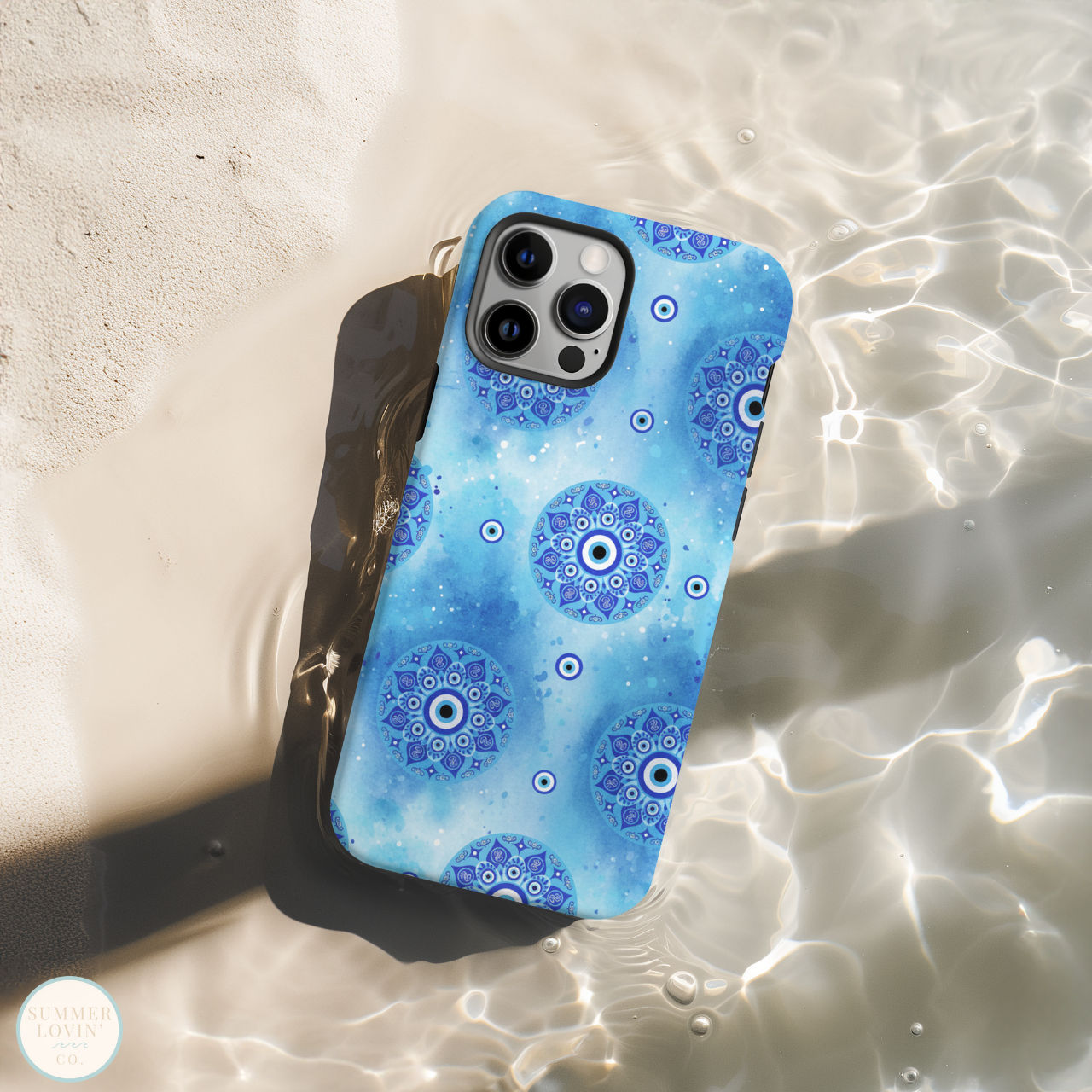 Blue Mandala Evil Eye Phone Case | Tough Protective iPhone Samsung Cover | Boho Spiritual Mandala Case | Anti-Vibe Nazar Phone Case product thumbnail image
