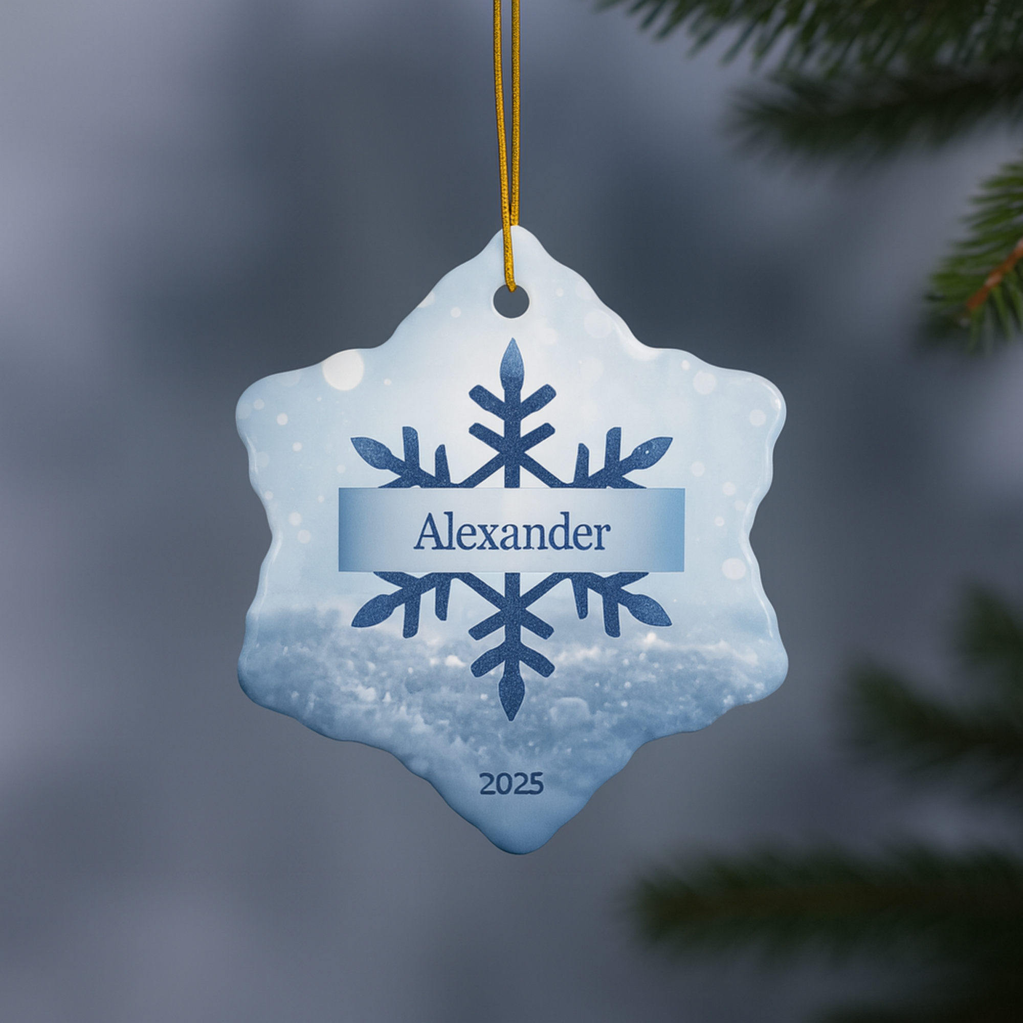 Personalized Snowflake Christmas Ornament 2025 • Custom Name Holiday Keepsake • Blue Winter Snowflake Decor • Gift for Kids, Couples And Families product thumbnail image