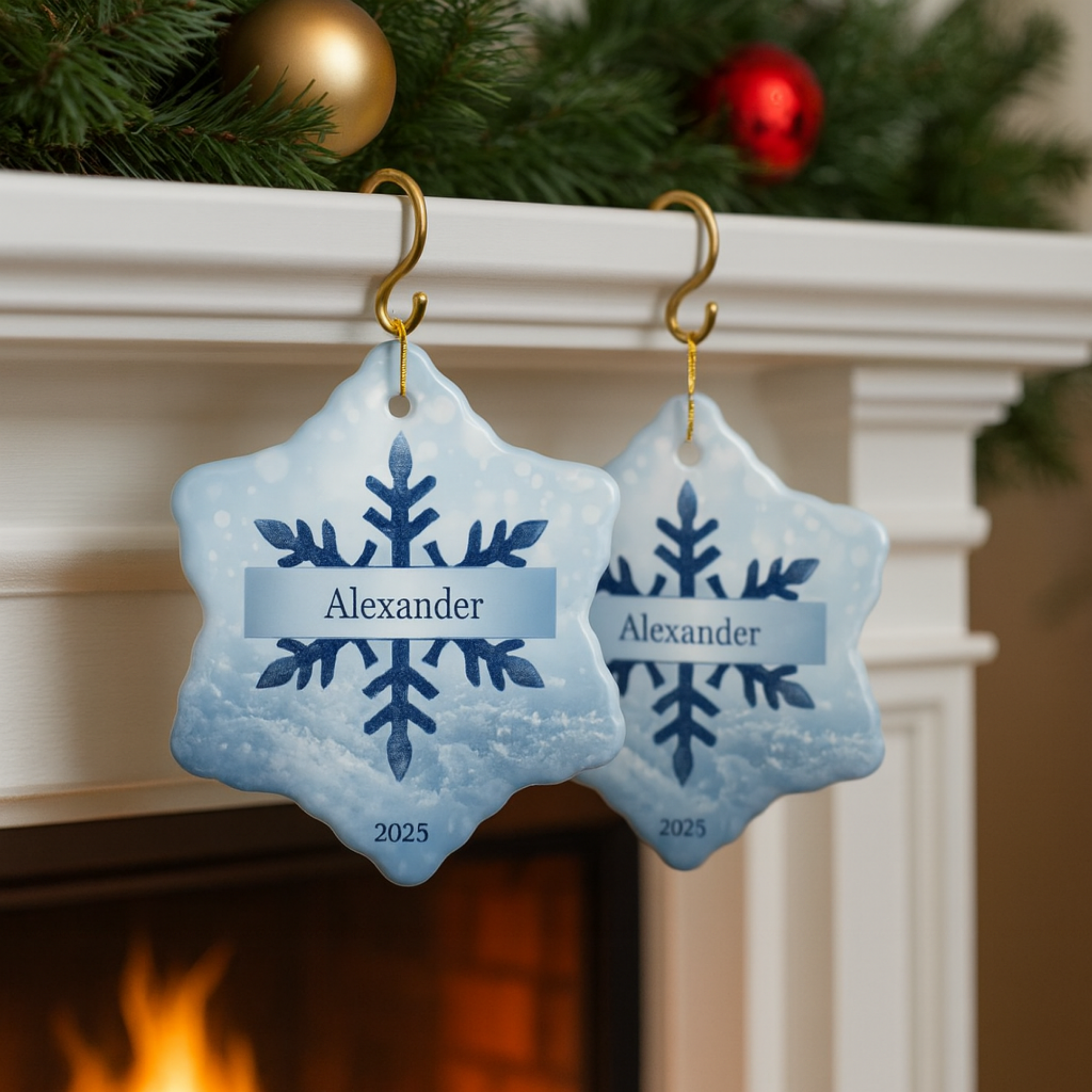 Personalized Snowflake Christmas Ornament 2025 • Custom Name Holiday Keepsake • Blue Winter Snowflake Decor • Gift for Kids, Couples And Families product thumbnail image