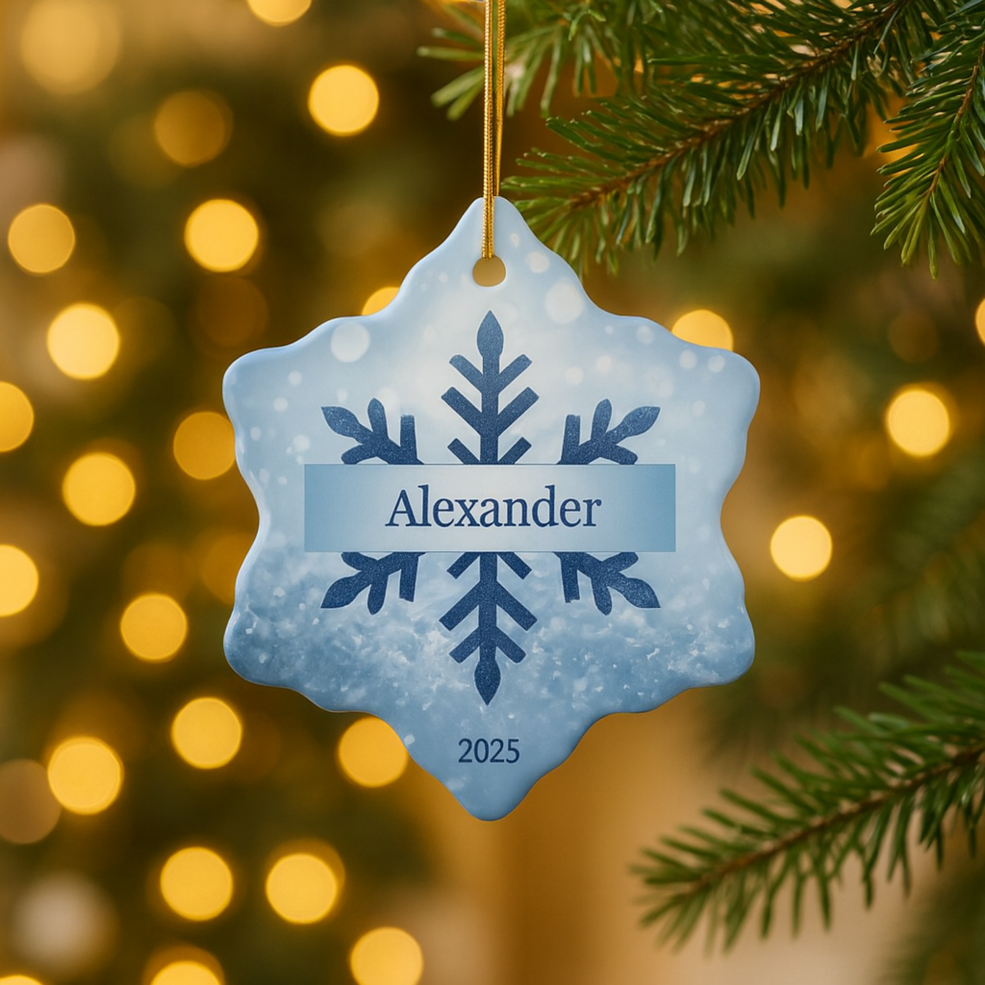 Personalized Snowflake Christmas Ornament 2025 • Custom Name Holiday Keepsake • Blue Winter Snowflake Decor • Gift for Kids, Couples And Families product thumbnail image