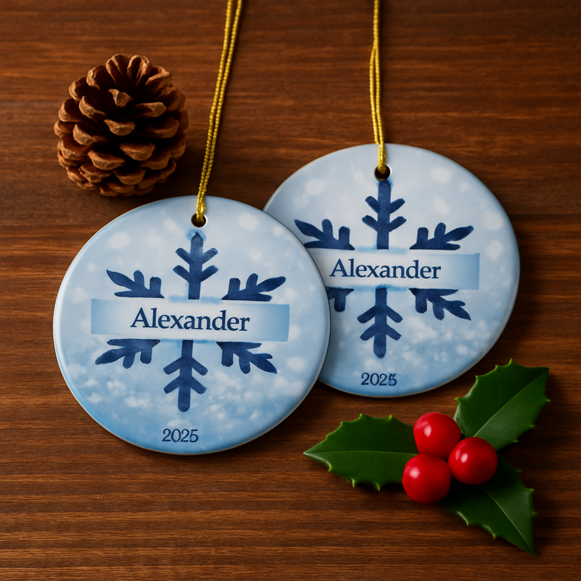 Personalized Snowflake Christmas Ornament 2025 • Custom Name Holiday Keepsake • Blue Winter Snowflake Decor • Gift for Kids, Couples And Families product thumbnail image