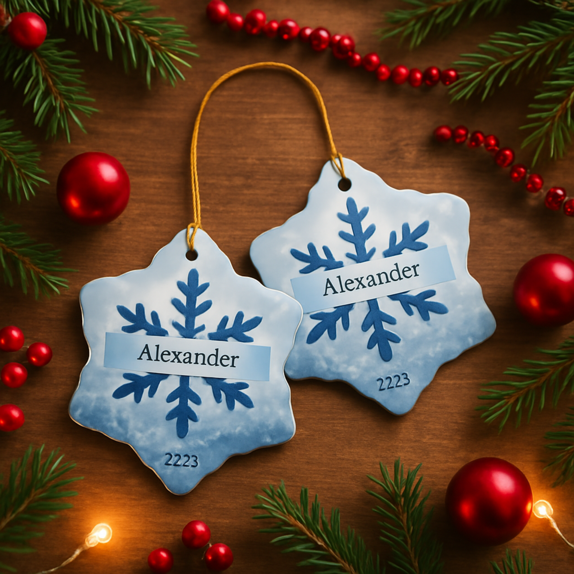 Personalized Snowflake Christmas Ornament 2025 • Custom Name Holiday Keepsake • Blue Winter Snowflake Decor • Gift for Kids, Couples And Families product thumbnail image