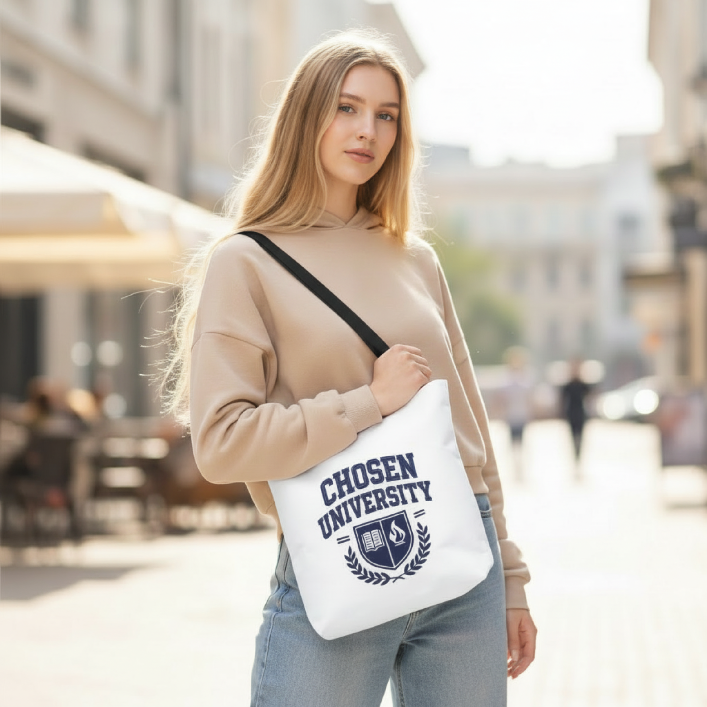 Chosen University Tote Bag (1 Peter 2:9) product thumbnail image Chosen University Tote Bag (1 Peter 2:9) product thumbnail image