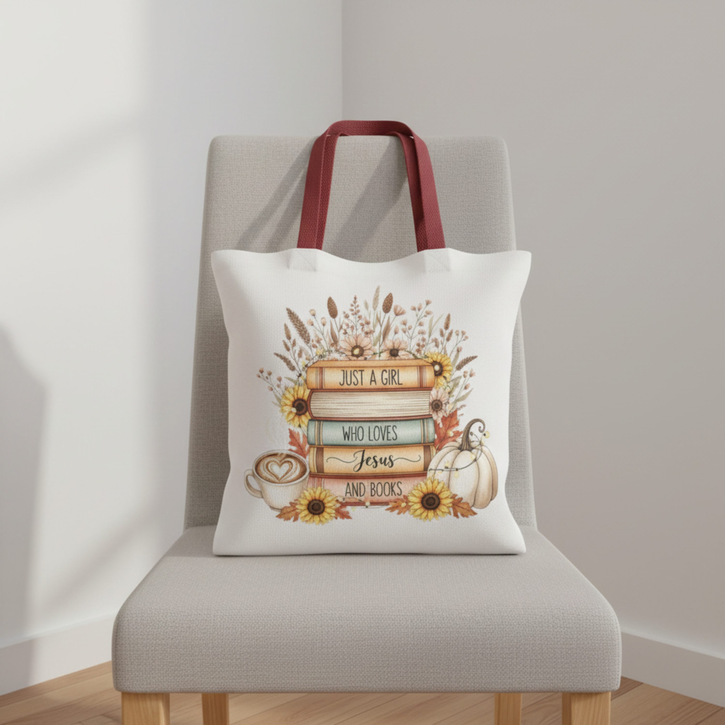 Jesus And Books Lover Fall Version - Tote Bag product thumbnail image