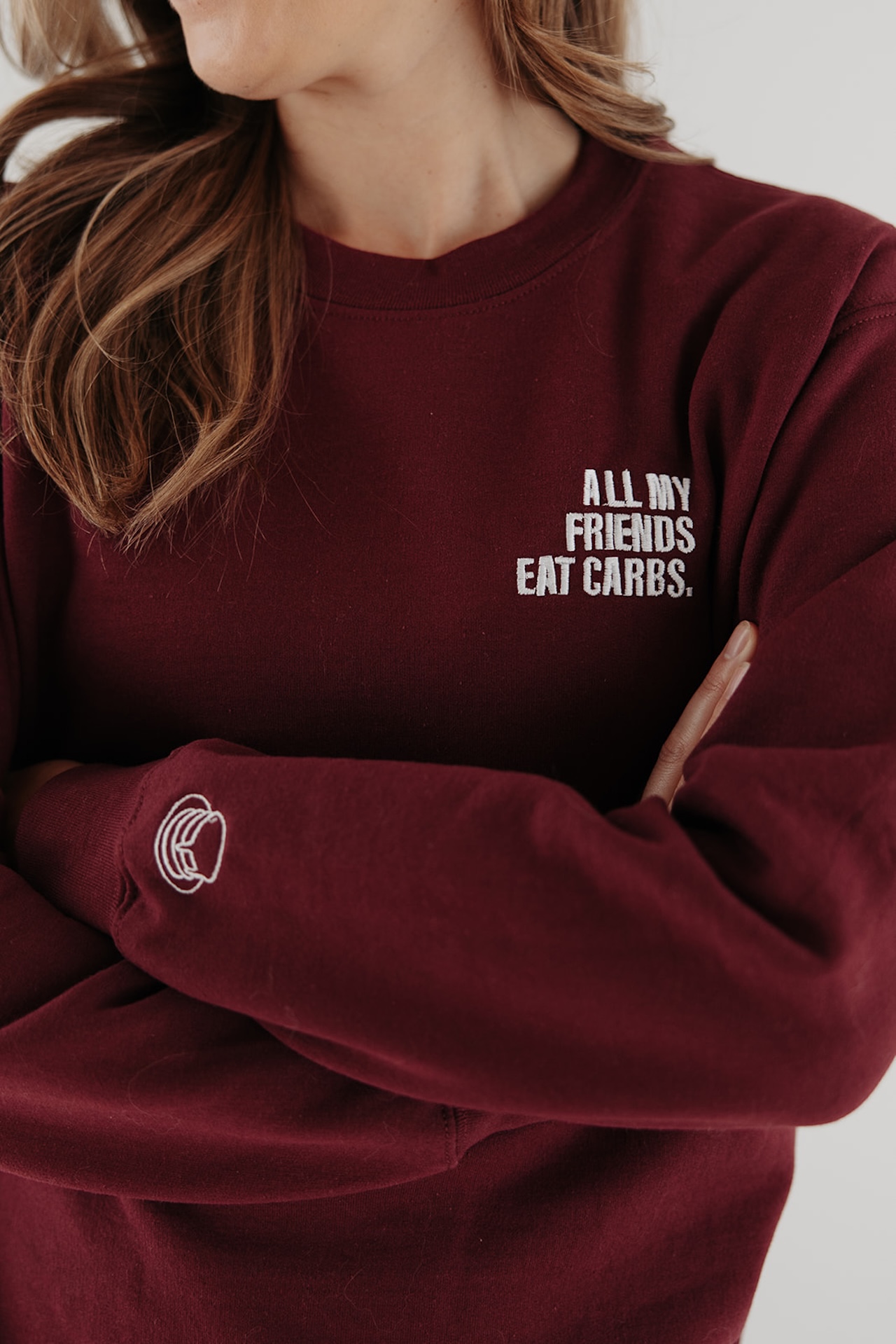 All My Friends Eat Carbs Crewneck Sweatshirt (Embroidery)