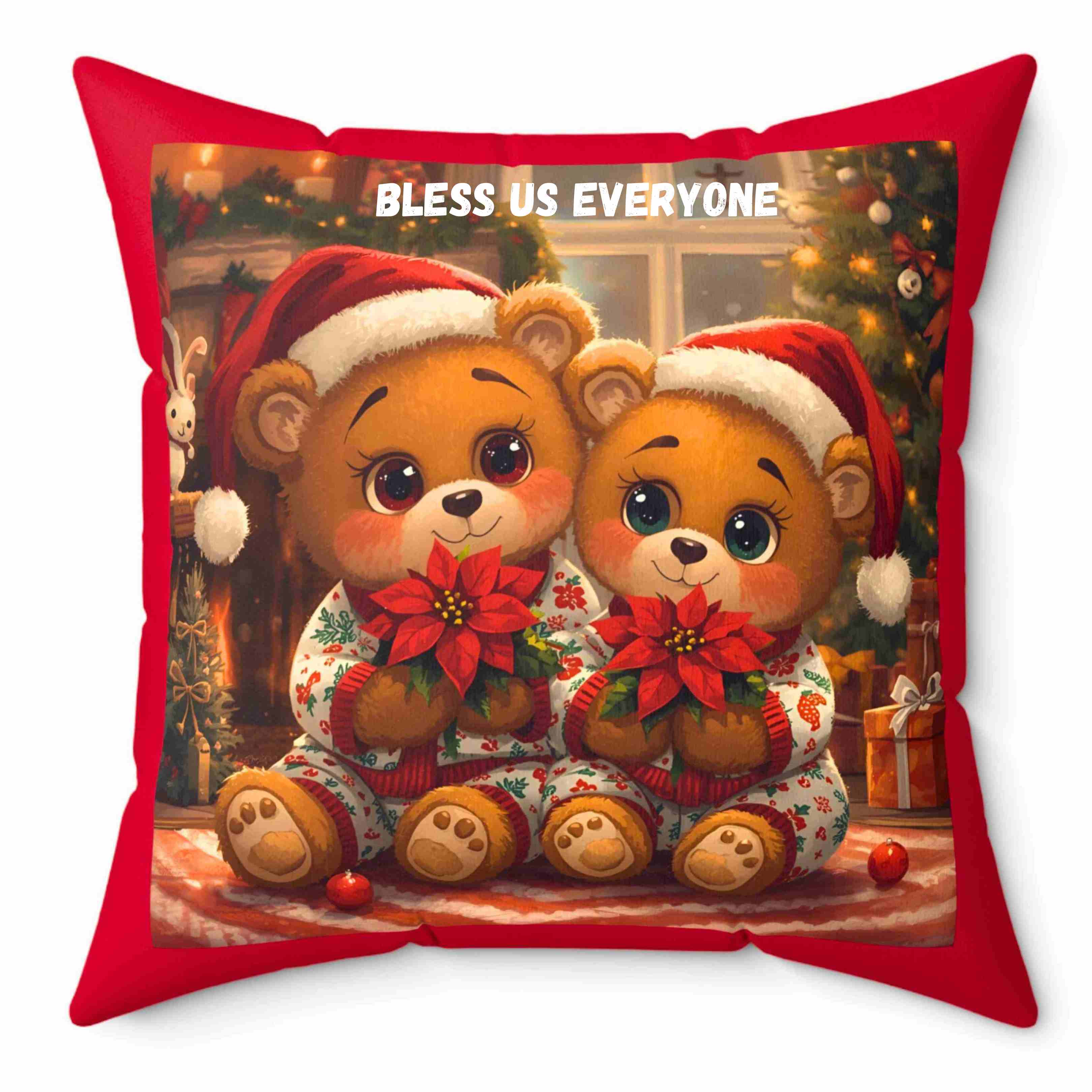Christmas Square Pillow with Personalized Teddy Bears product thumbnail image