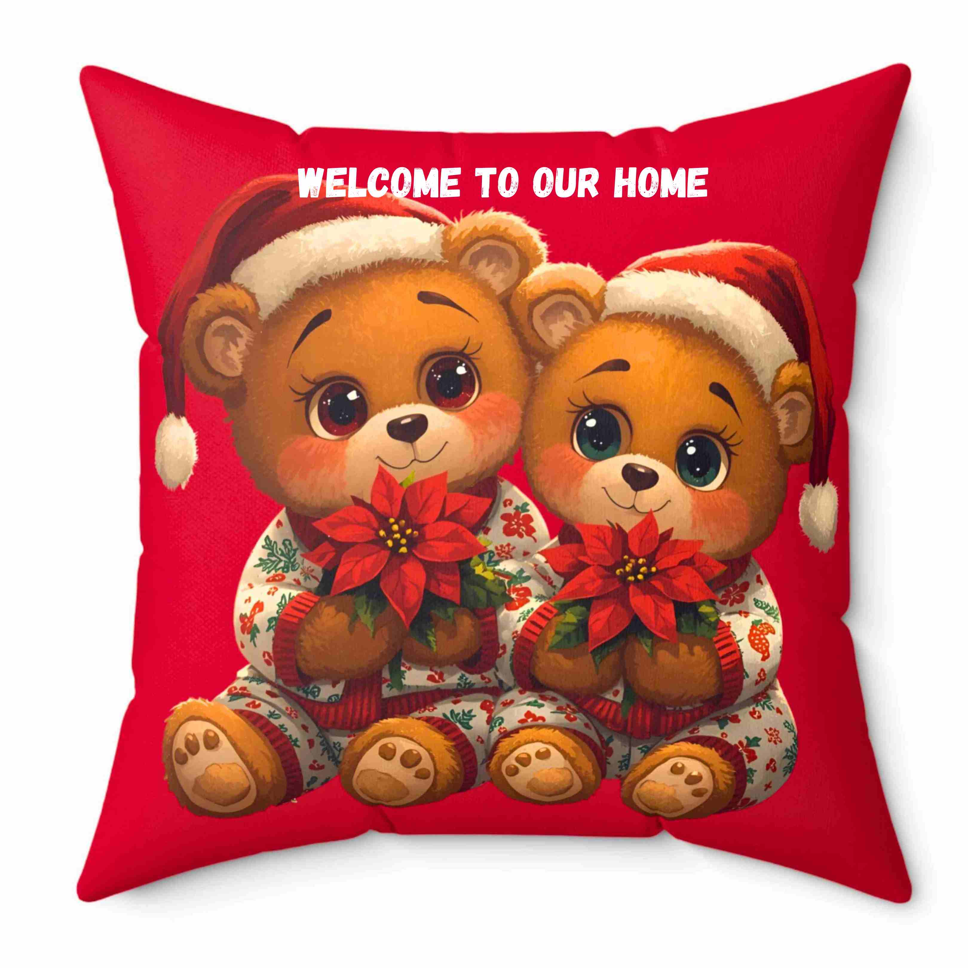 Christmas Square Pillow with Personalized Teddy Bears product thumbnail image