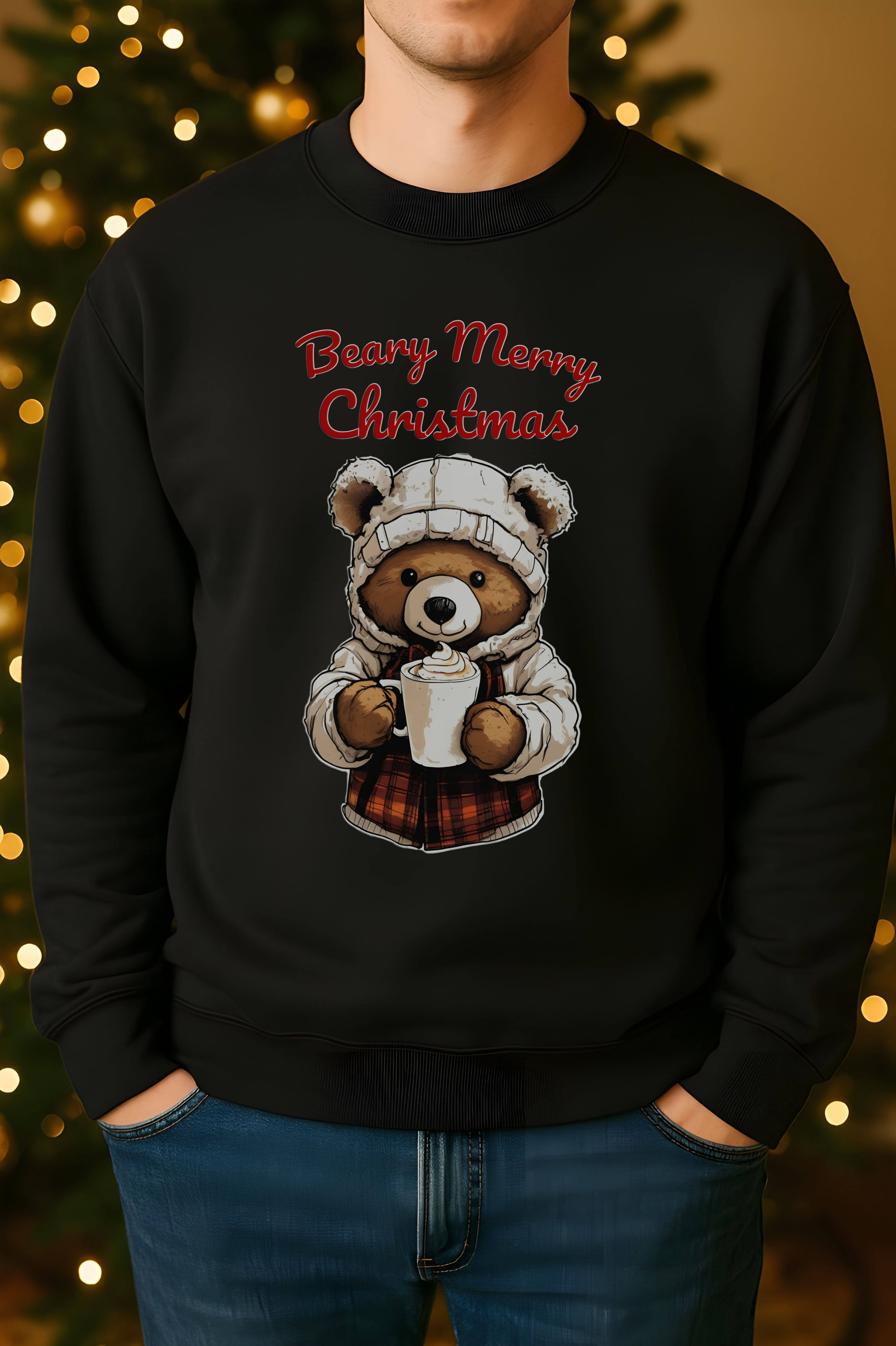 Bear-y Merry Christmas Bear Sweatshirt | Cute Holiday Coffee Lover Pullover | Cozy Winter Gift | Festive Bear Christmas Sweater | Unisex Pullover product thumbnail image Bear-y Merry Christmas Bear Sweatshirt | Cute Holiday Coffee Lover Pullover | Cozy Winter Gift | Festive Bear Christmas Sweater | Unisex Pullover product thumbnail image