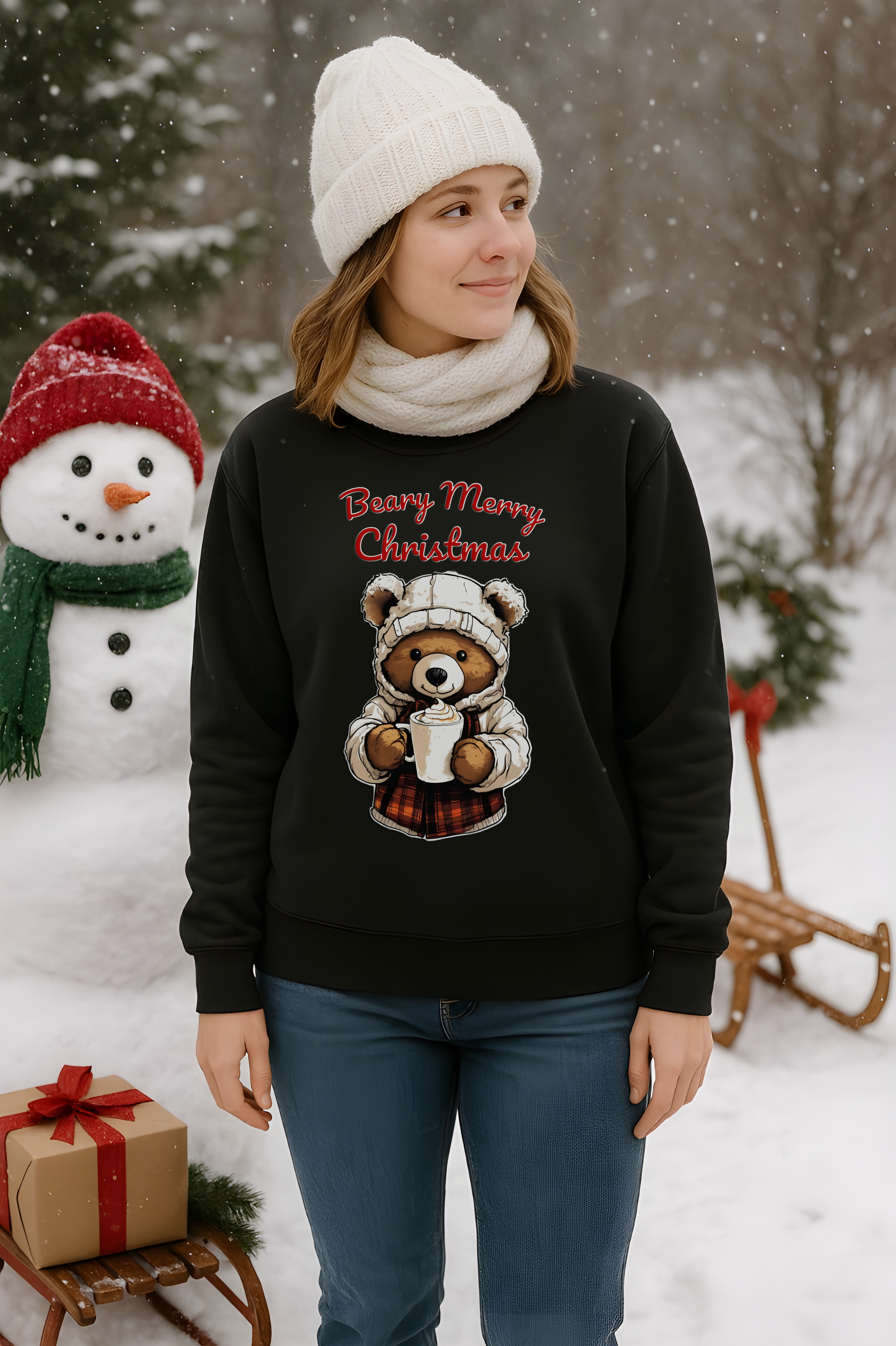 Bear-y Merry Christmas Bear Sweatshirt | Cute Holiday Coffee Lover Pullover | Cozy Winter Gift | Festive Bear Christmas Sweater | Unisex Pullover product thumbnail image Bear-y Merry Christmas Bear Sweatshirt | Cute Holiday Coffee Lover Pullover | Cozy Winter Gift | Festive Bear Christmas Sweater | Unisex Pullover product thumbnail image