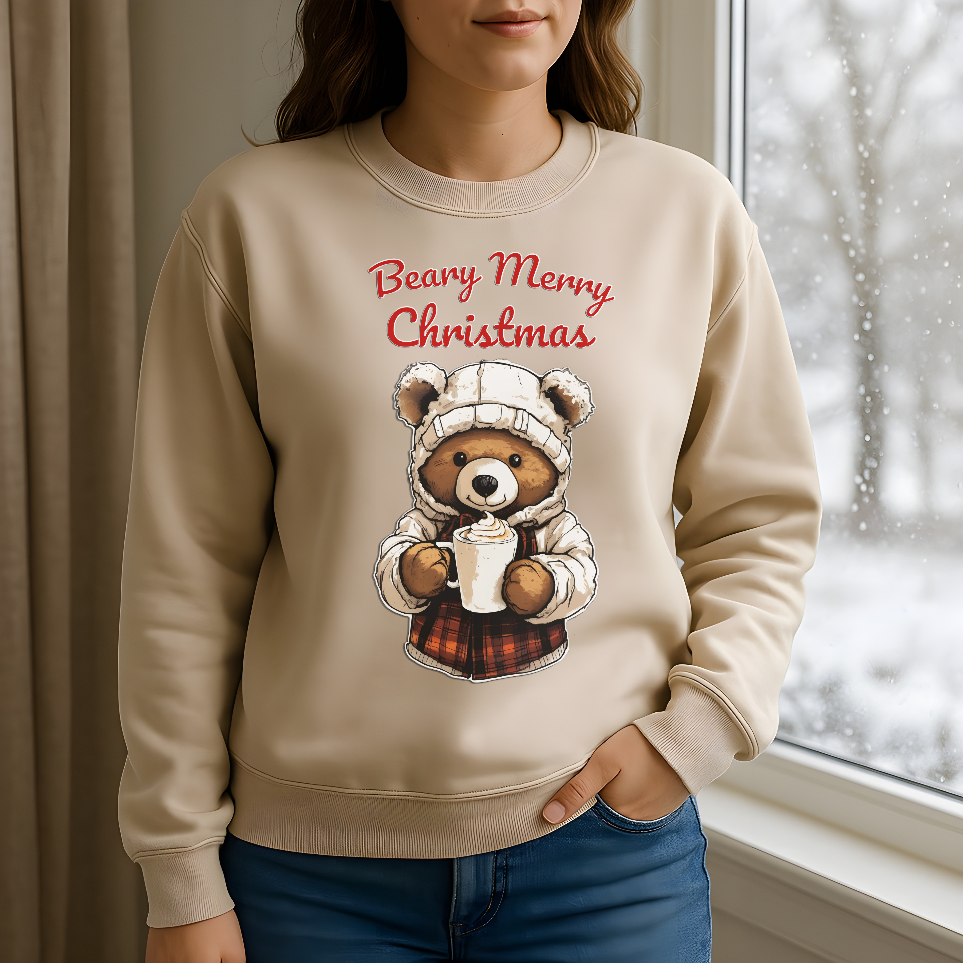 Bear-y Merry Christmas Bear Sweatshirt | Cute Holiday Coffee Lover Pullover | Cozy Winter Gift | Festive Bear Christmas Sweater | Unisex Pullover product thumbnail image Bear-y Merry Christmas Bear Sweatshirt | Cute Holiday Coffee Lover Pullover | Cozy Winter Gift | Festive Bear Christmas Sweater | Unisex Pullover product thumbnail image
