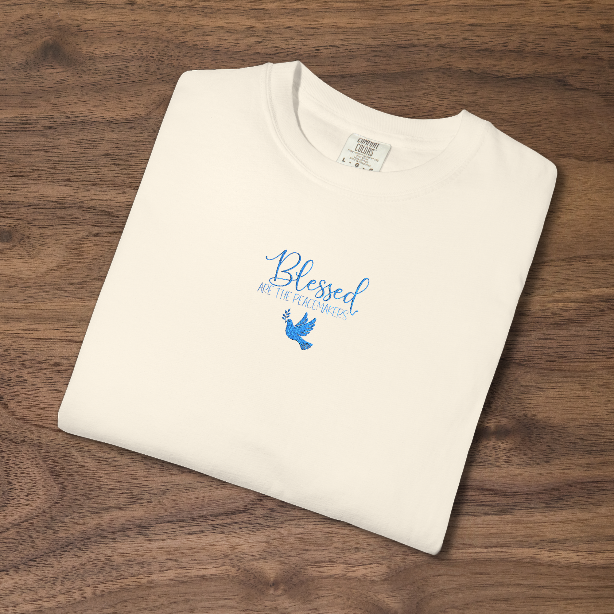 Blessed Are the Peacemakers Embroidered Christian T-Shirt | Matthew 5:9 Faith Tee product thumbnail image