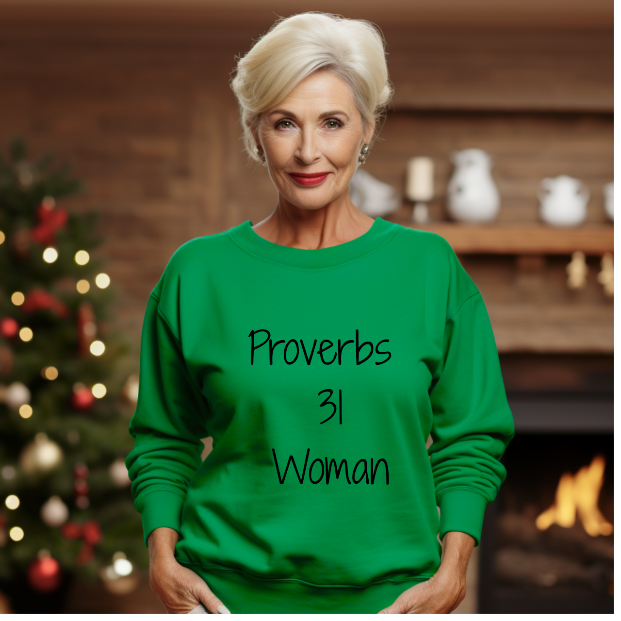 Proverbs 31 Woman Crewneck Sweatshirt, Faith Christian Christmas Sweatshirt product thumbnail image