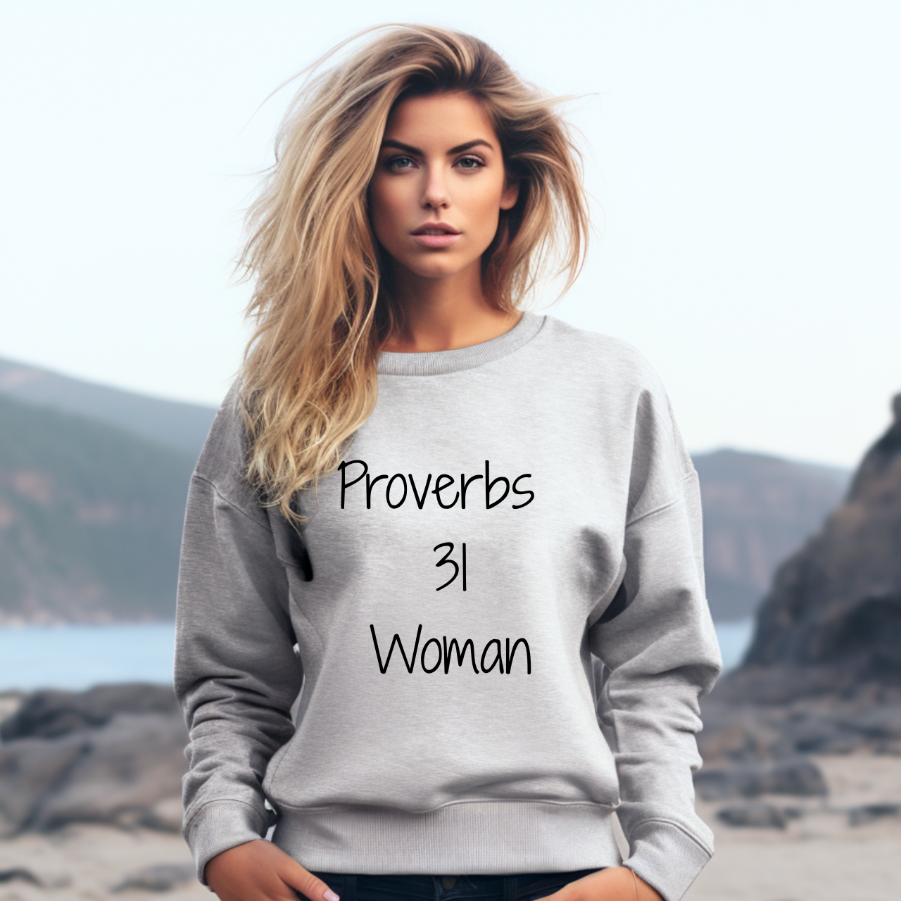 Proverbs 31 Woman Crewneck Sweatshirt, Faith Christian Christmas Sweatshirt product thumbnail image Proverbs 31 Woman Crewneck Sweatshirt, Faith Christian Christmas Sweatshirt product thumbnail image