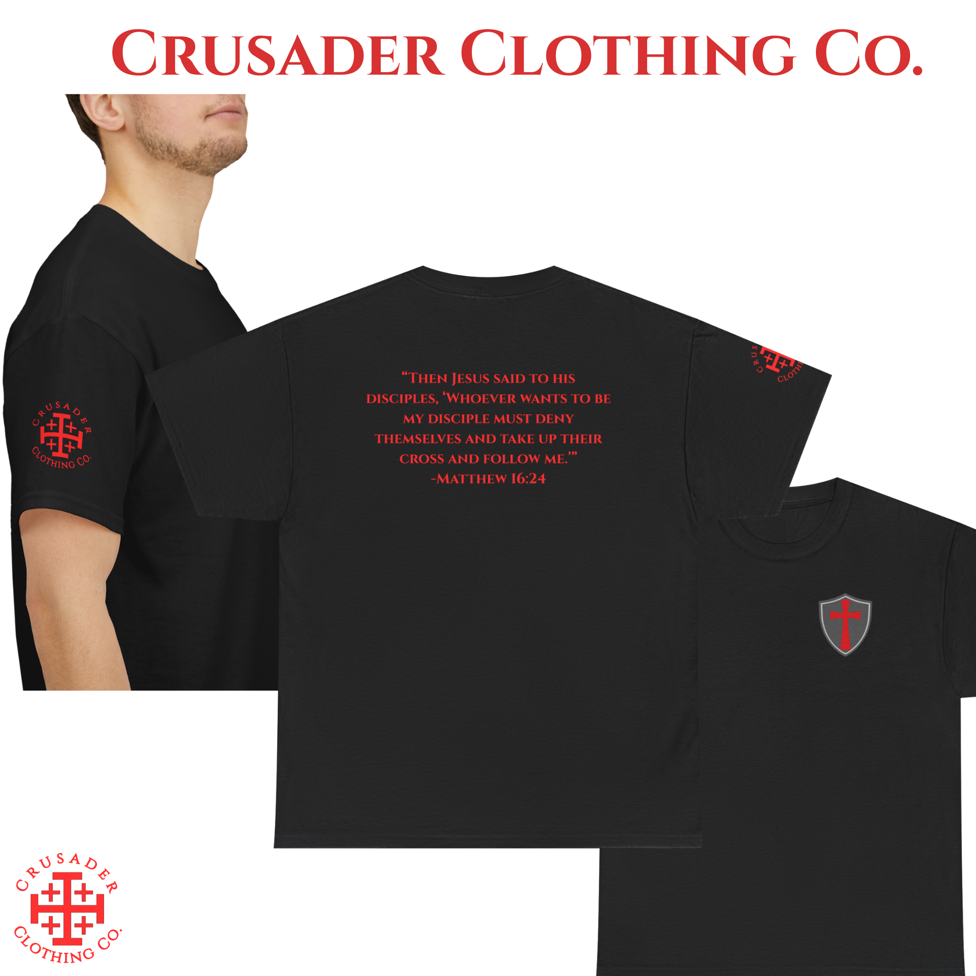 Matthew 16:24 Shield Crest Tee – Crusader Clothing Co. | Christian Armor T-Shirt product thumbnail image