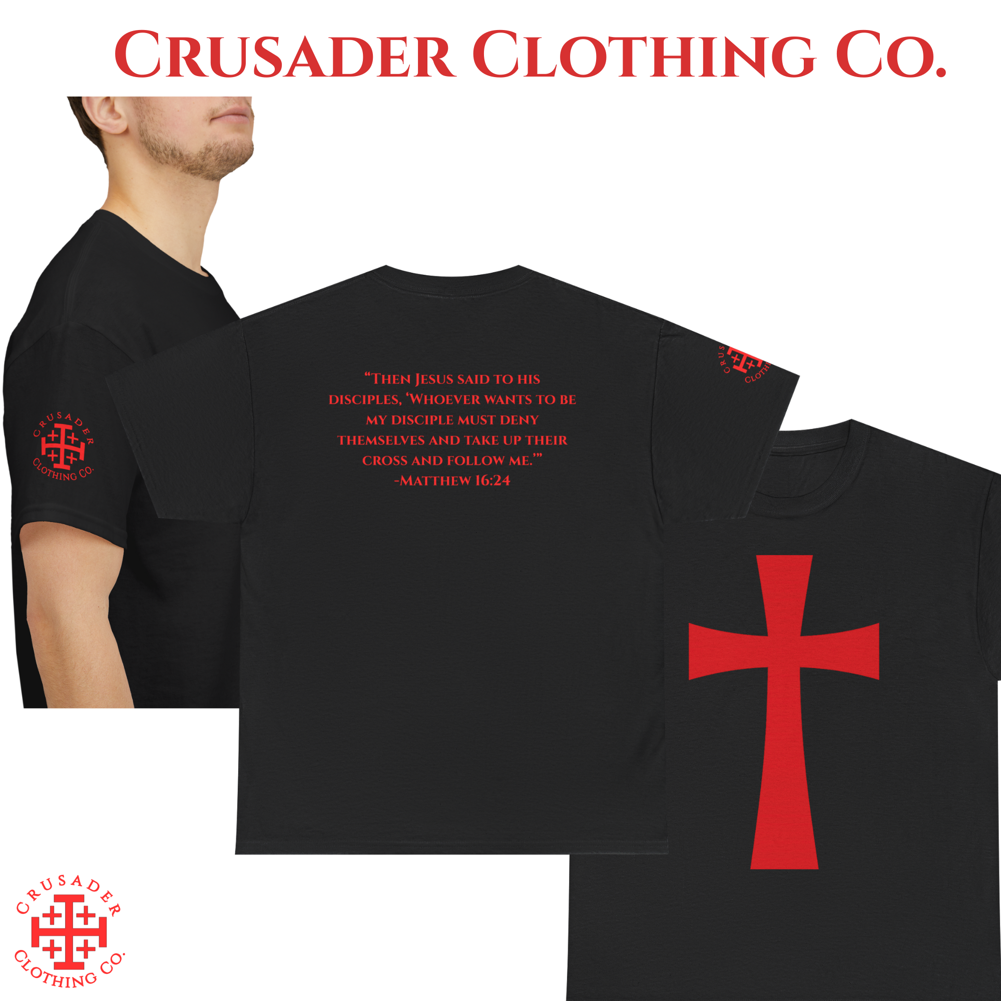 Crusader Cross Christian T-Shirt – Matthew 16:24 Scripture Tee | Faith Apparel product thumbnail image