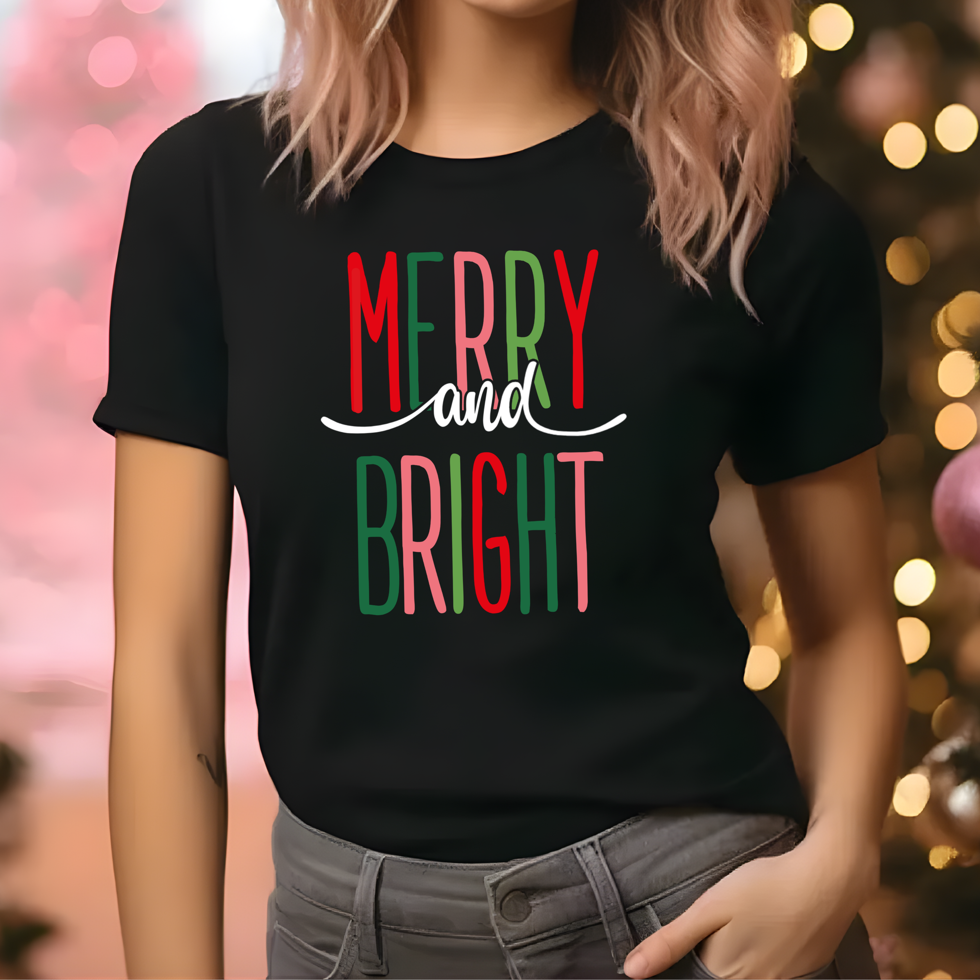 Merry and Bright Colorful Christmas Tee