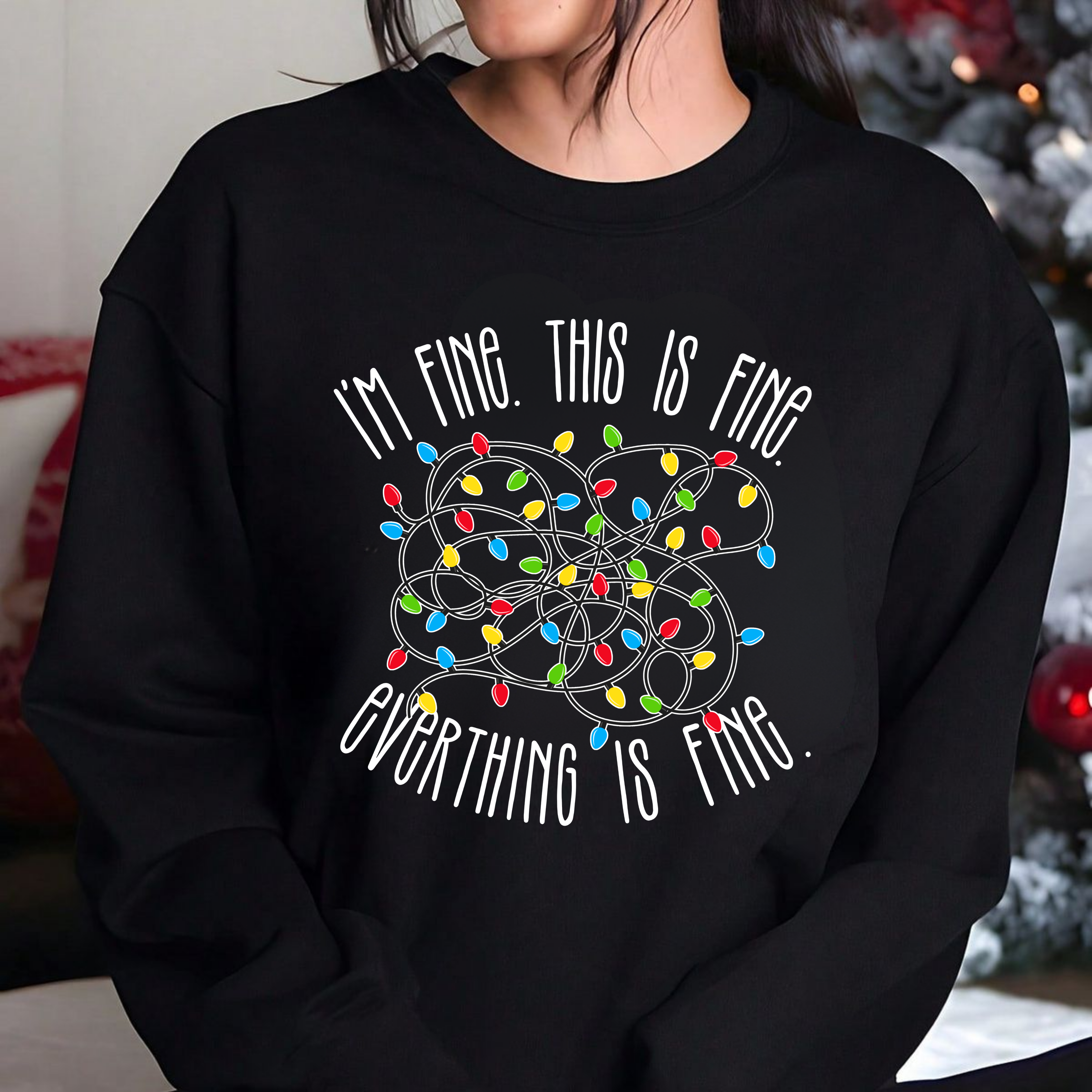 Tangled Lights "I’m Fine This Is Fine" Christmas Crewneck Sweatshirt  Tangled Lights "I’m Fine This Is Fine" product thumbnail image