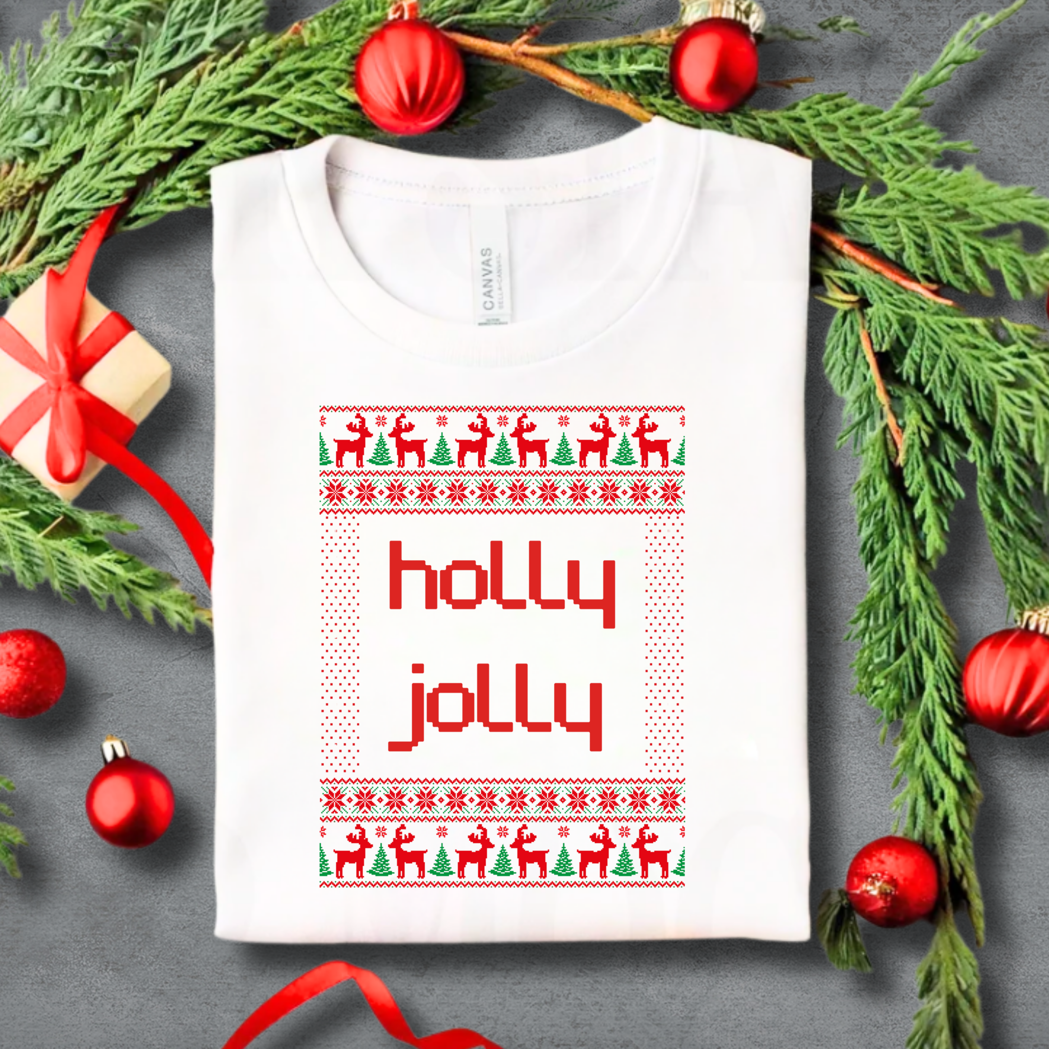 Holly Jolly Christmas Tee — Festive Holiday Graphic T-Shirt