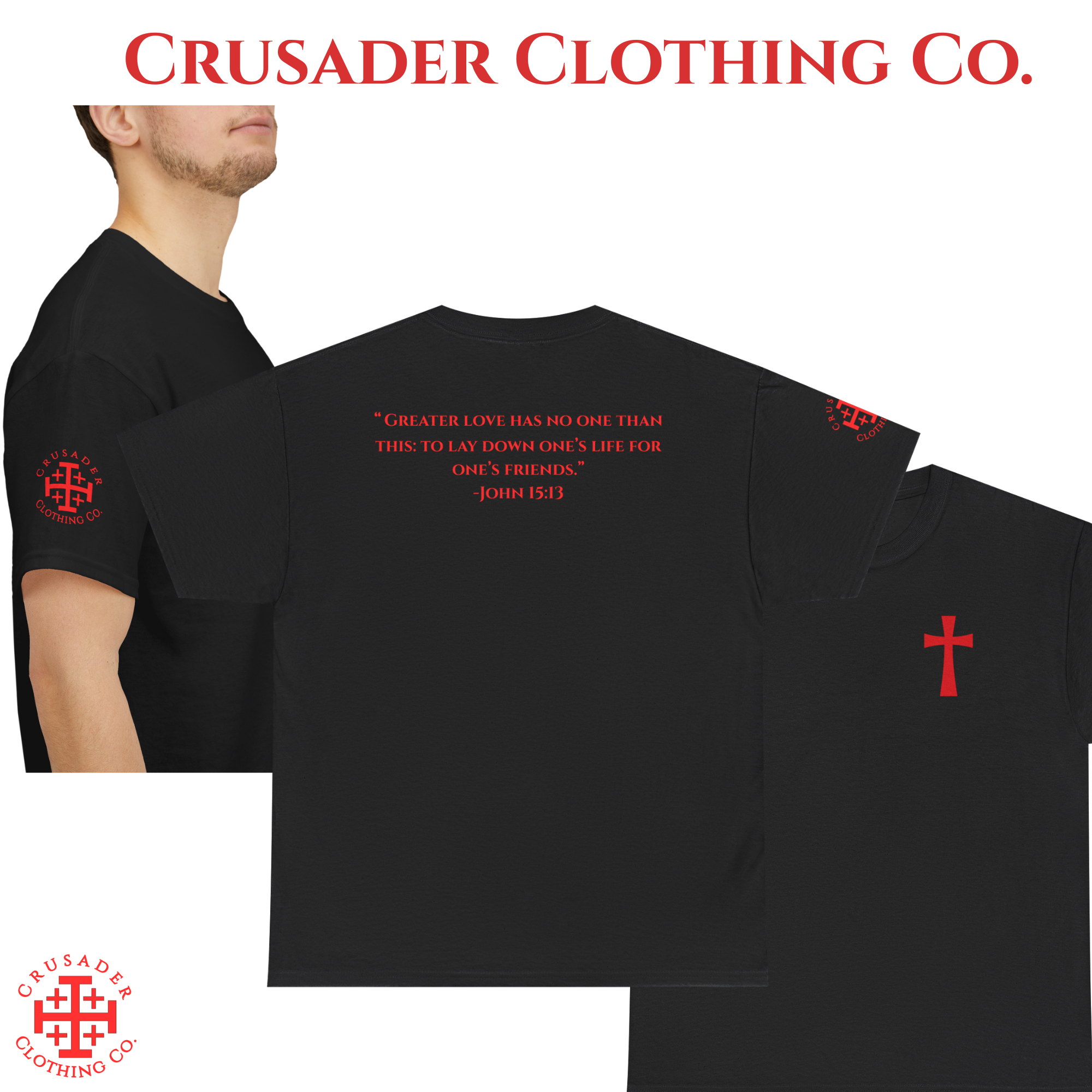John 15:13 “Greater Love” • Crusader Cross Tee • Veteran-Owned Christian Apparel product thumbnail image John 15:13 “Greater Love” • Crusader Cross Tee • Veteran-Owned Christian Apparel product thumbnail image