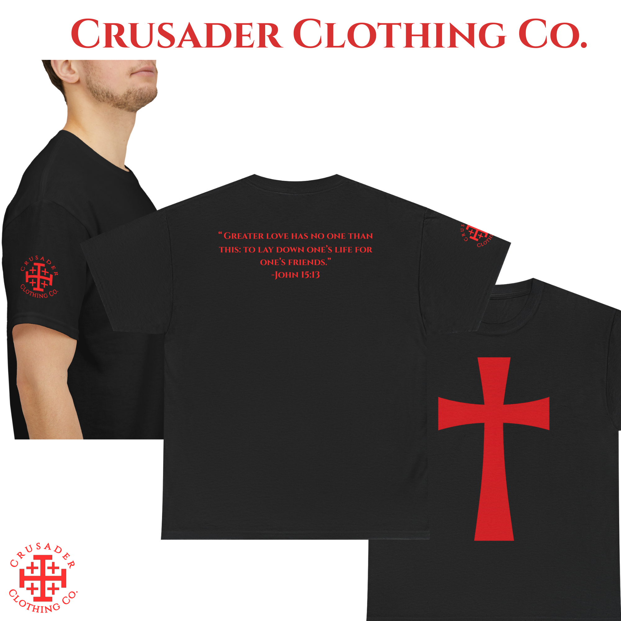“Greater Love” Crusader Cross Tee – John 15:13 | Christian Shirt product thumbnail image