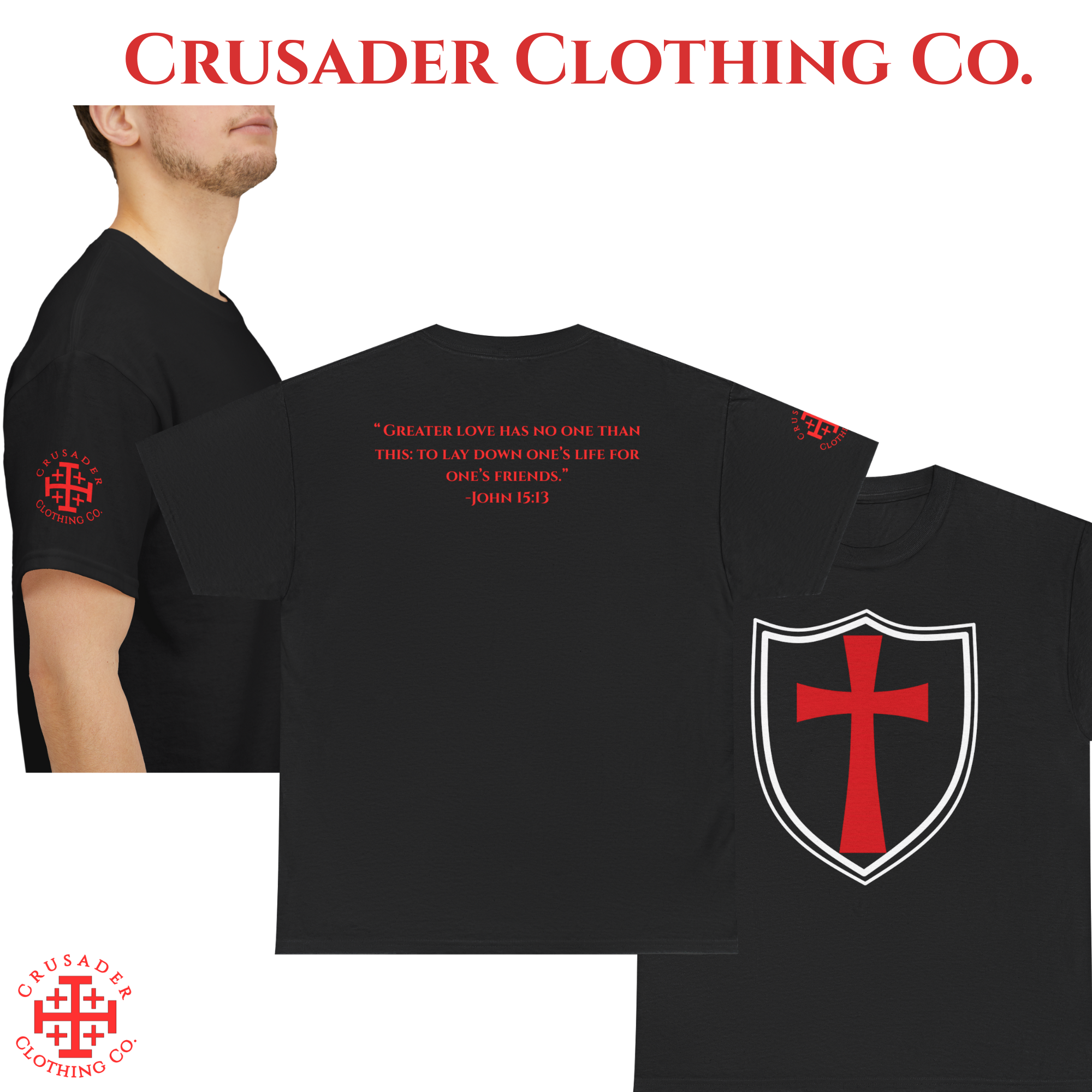 “Greater Love” Crusader Shield Tee – John 15:13 | Christian Shirt product thumbnail image