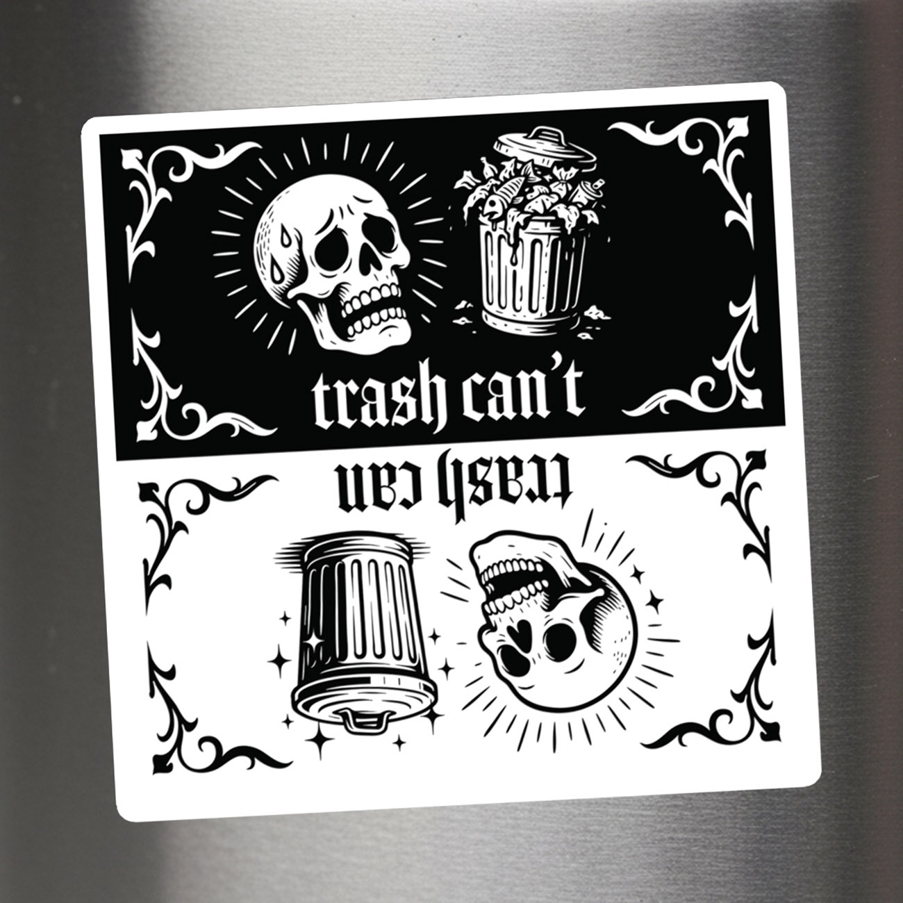 Skull Trash Can or Trash Can't: Reversible Gothic Skull Trash Magnet Skull Trash Can or Trash Can't: Reversible Gothic Skull Trash Magnet