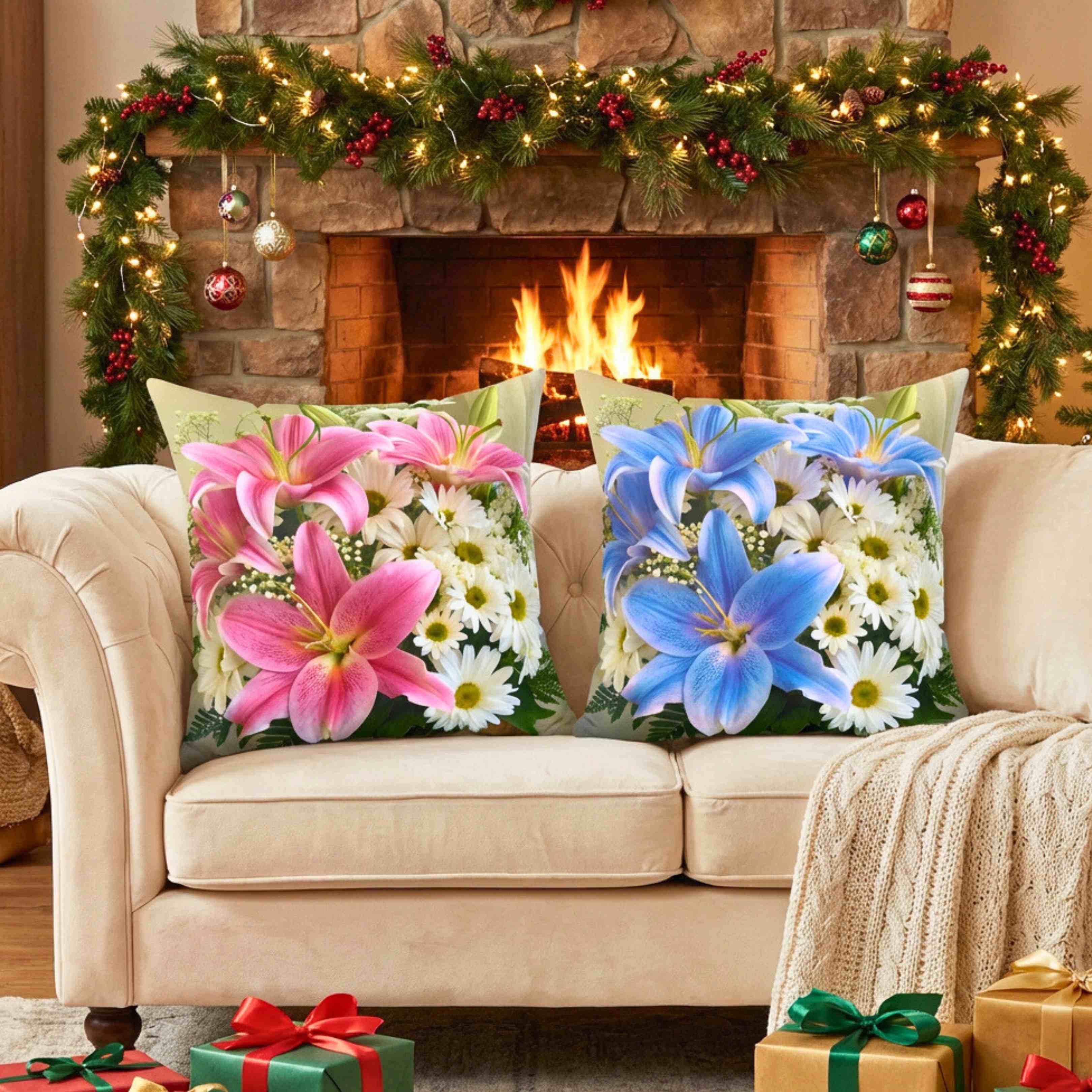 Pink Stargazers and Daisys Decorative Pillow — Square Polyester Throw Cushion product thumbnail image