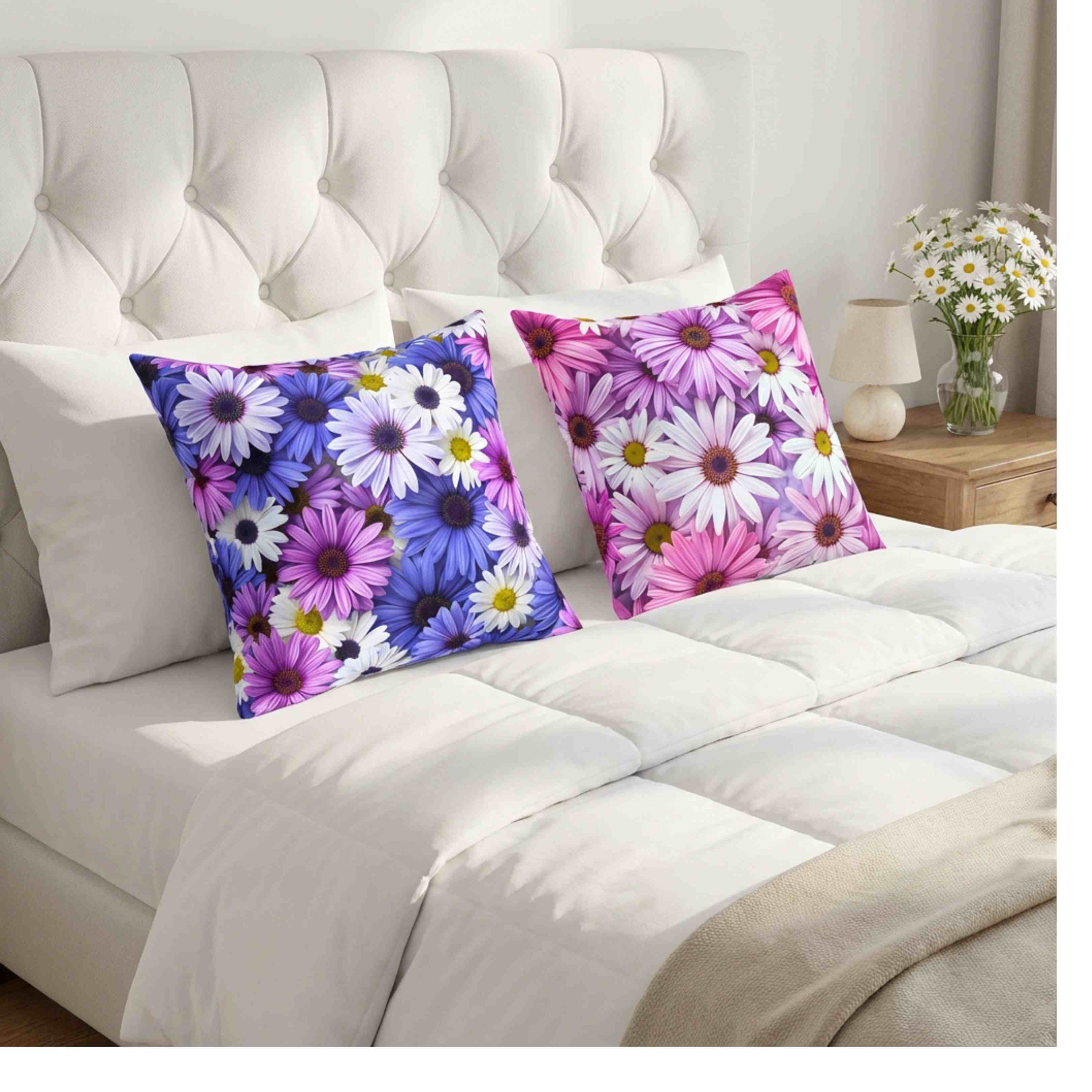 Daisy Bloom Square Pillow — Purple &amp; White Floral Decorative Throw Pillow product thumbnail image