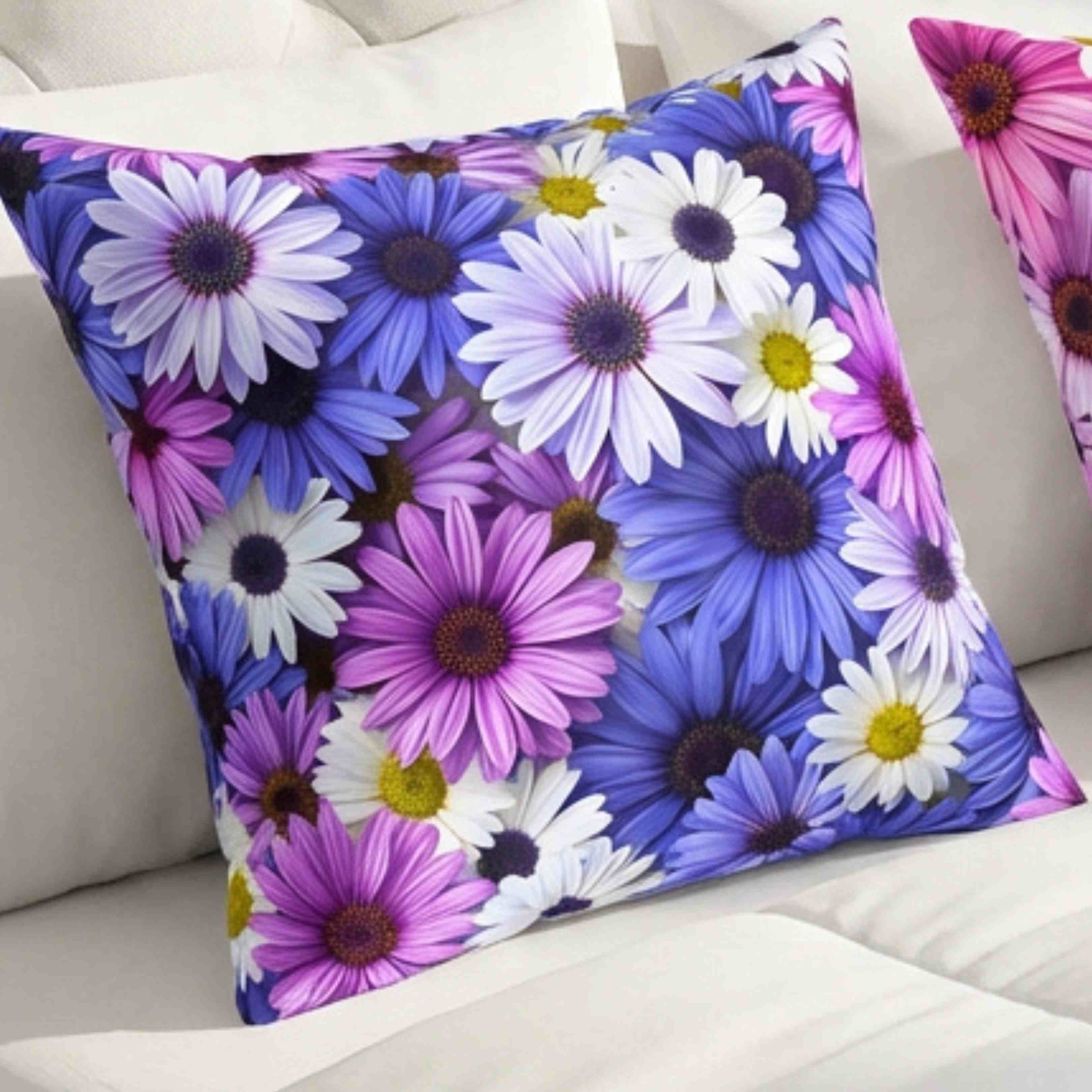 Daisy Bloom Square Pillow — Purple &amp; White Floral Decorative Throw Pillow
