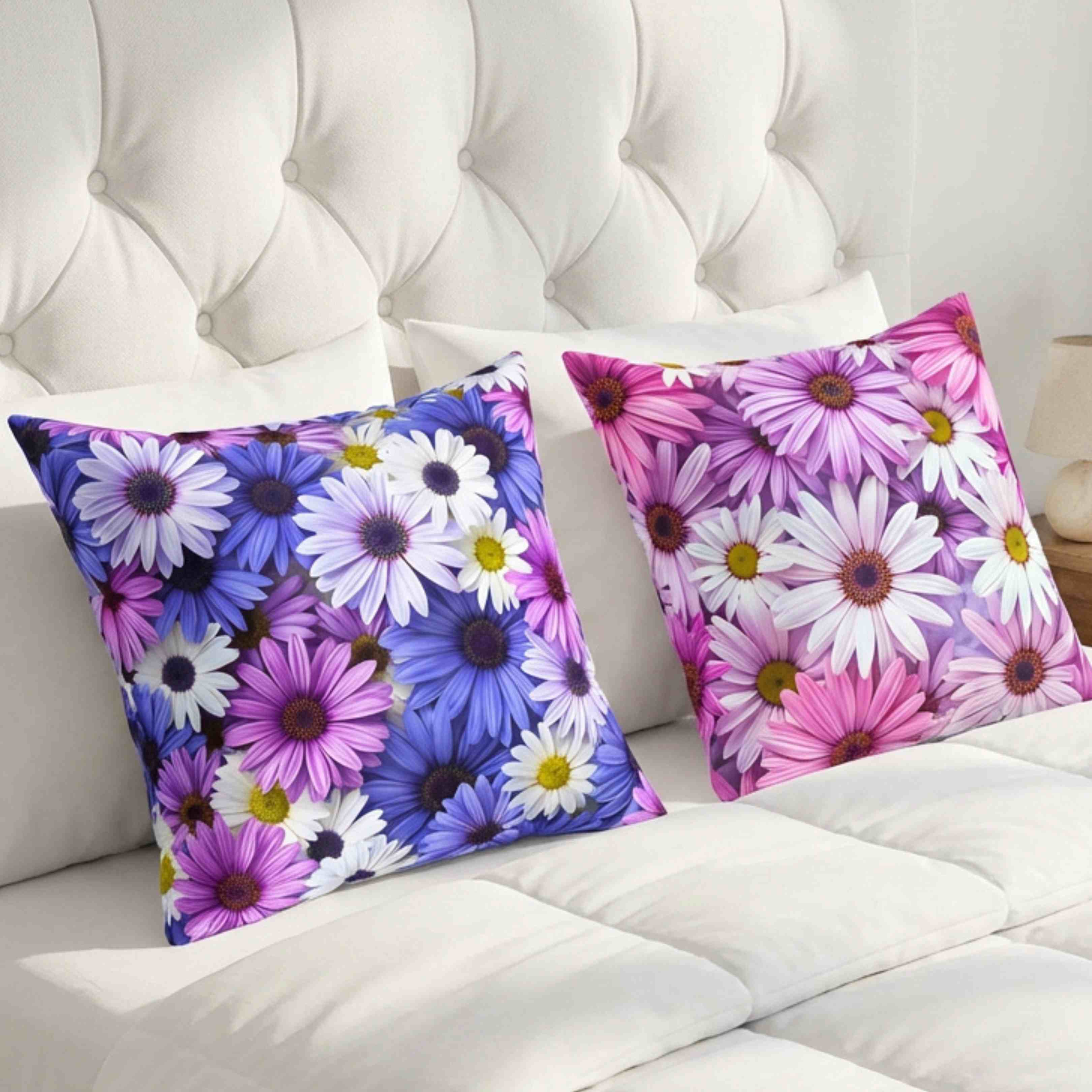 Pink &amp; Lavender Daisy Floral Throw Pillow — Decorative Square Cushion product thumbnail image