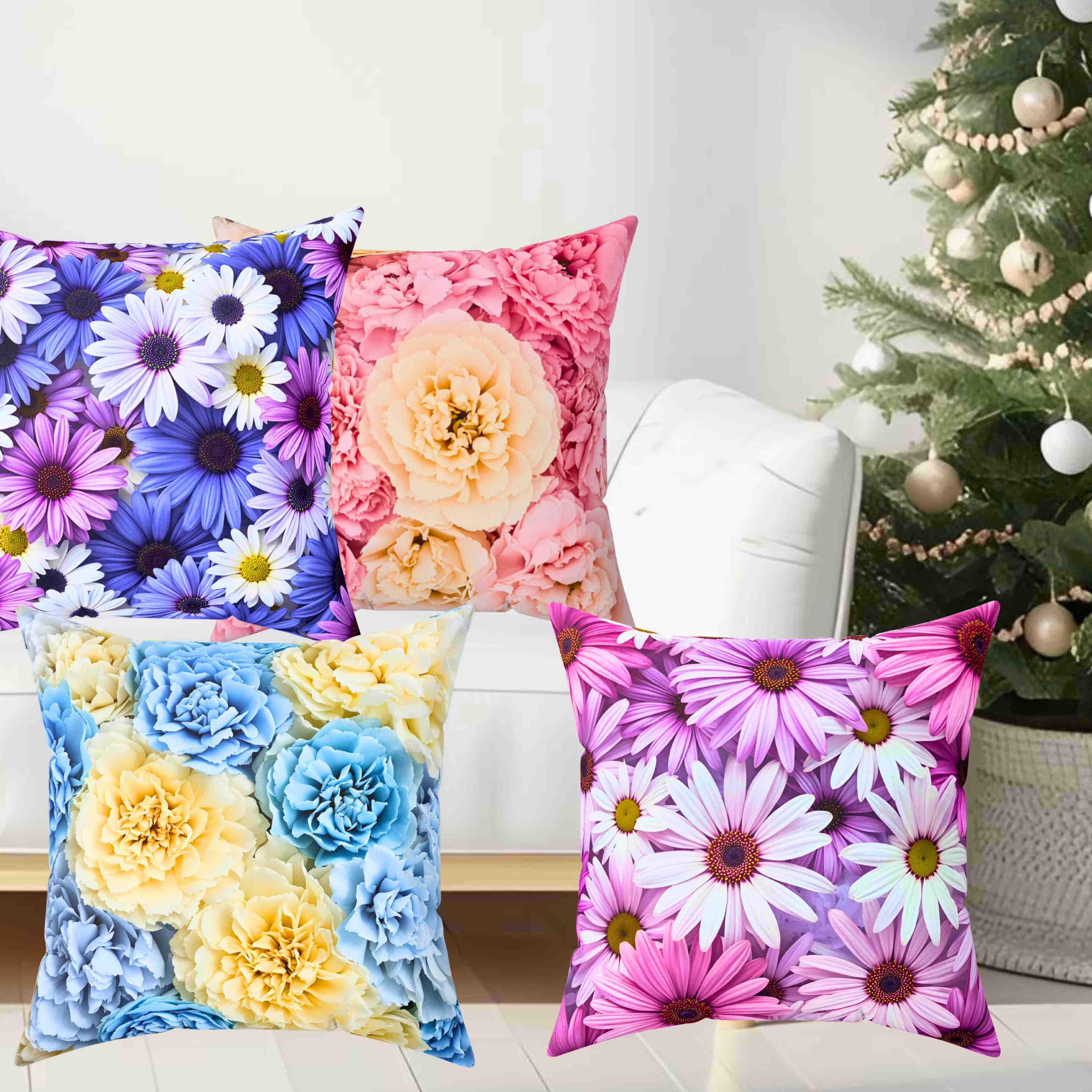 Pink &amp; Lavender Daisy Floral Throw Pillow — Decorative Square Cushion product thumbnail image