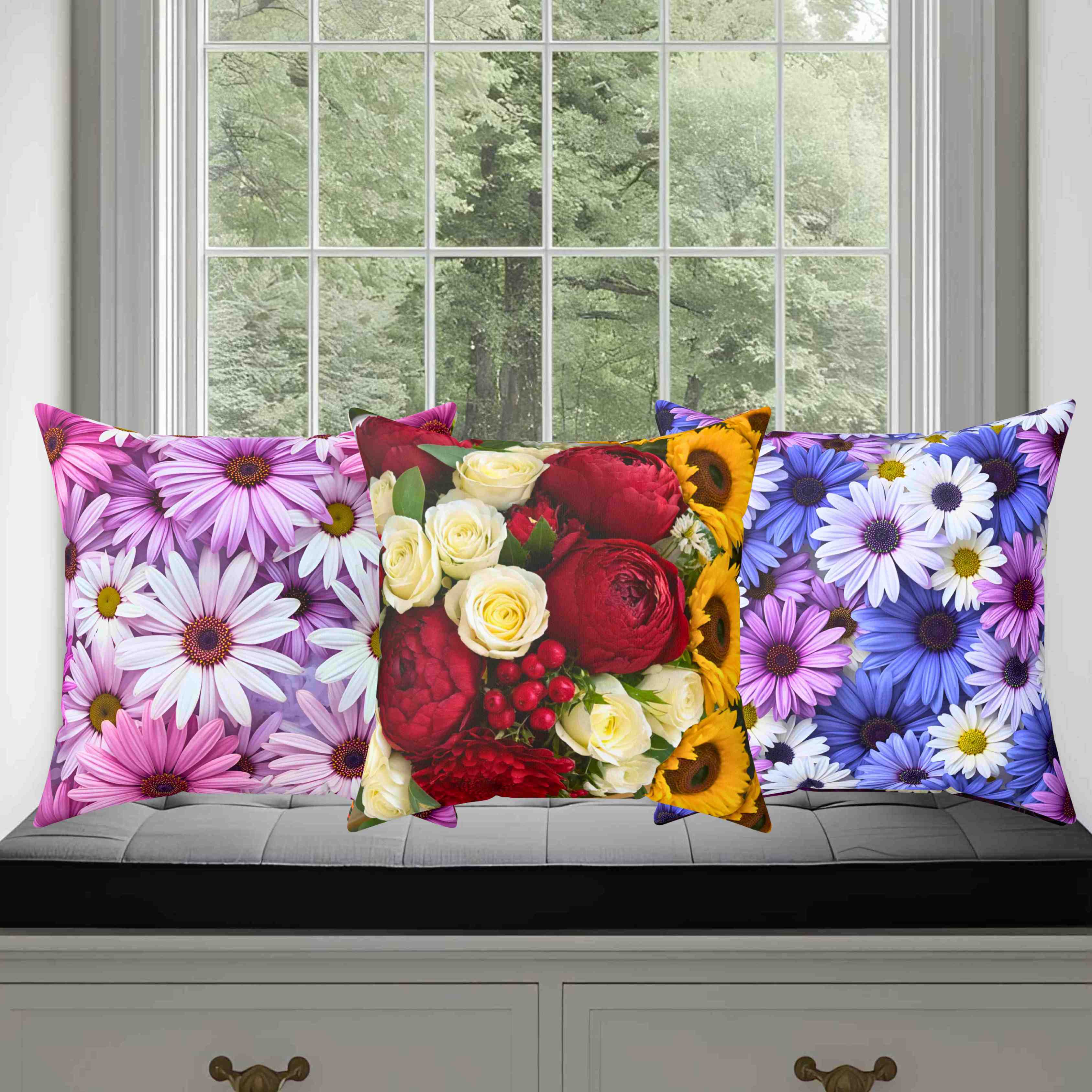 Pink &amp; Lavender Daisy Floral Throw Pillow — Decorative Square Cushion product thumbnail image