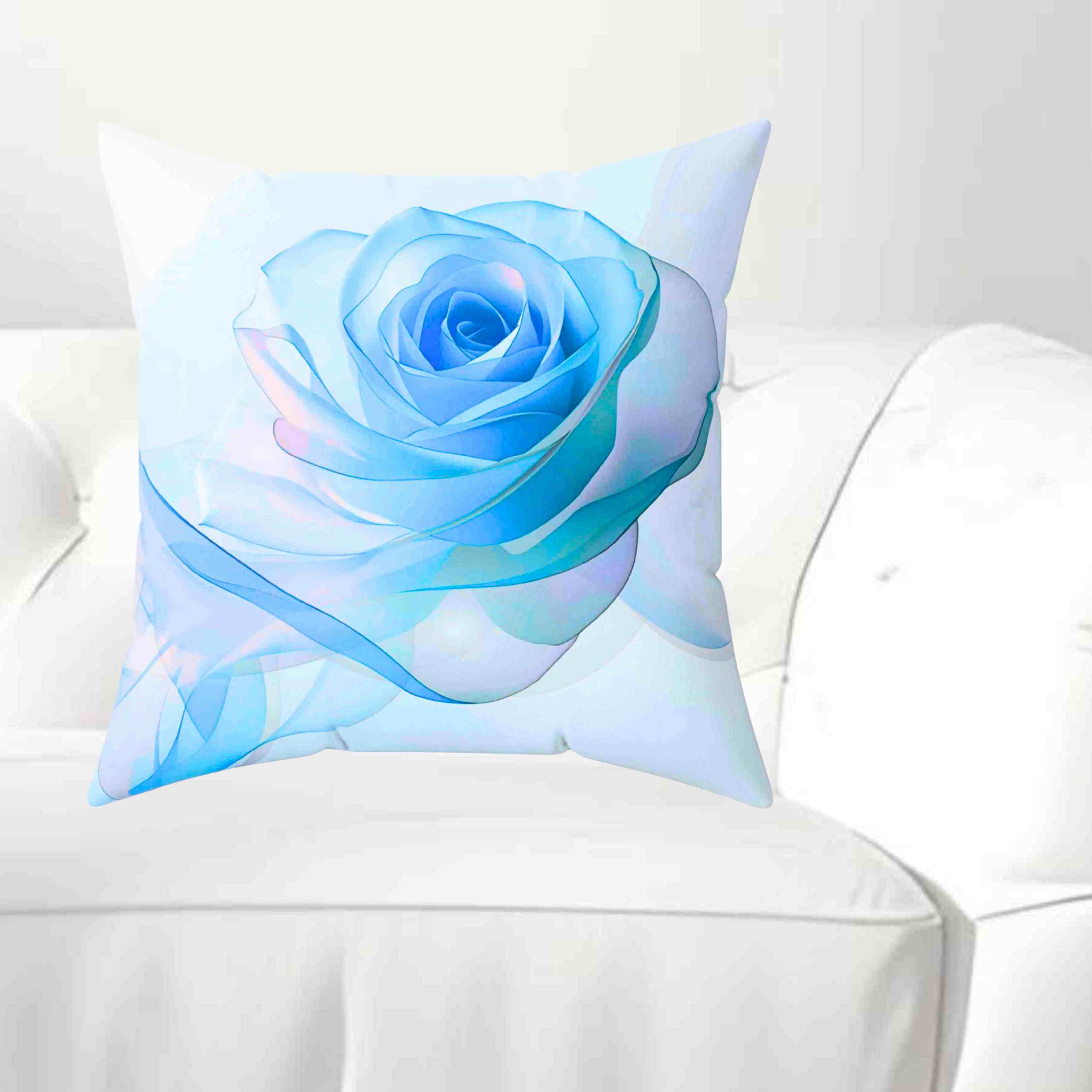 Elegant Blue Ribbon Rose Square Pillow, Floral Home Decor, Couch Cushion, Gift for Mom, Wedding Decor, Spring Accent