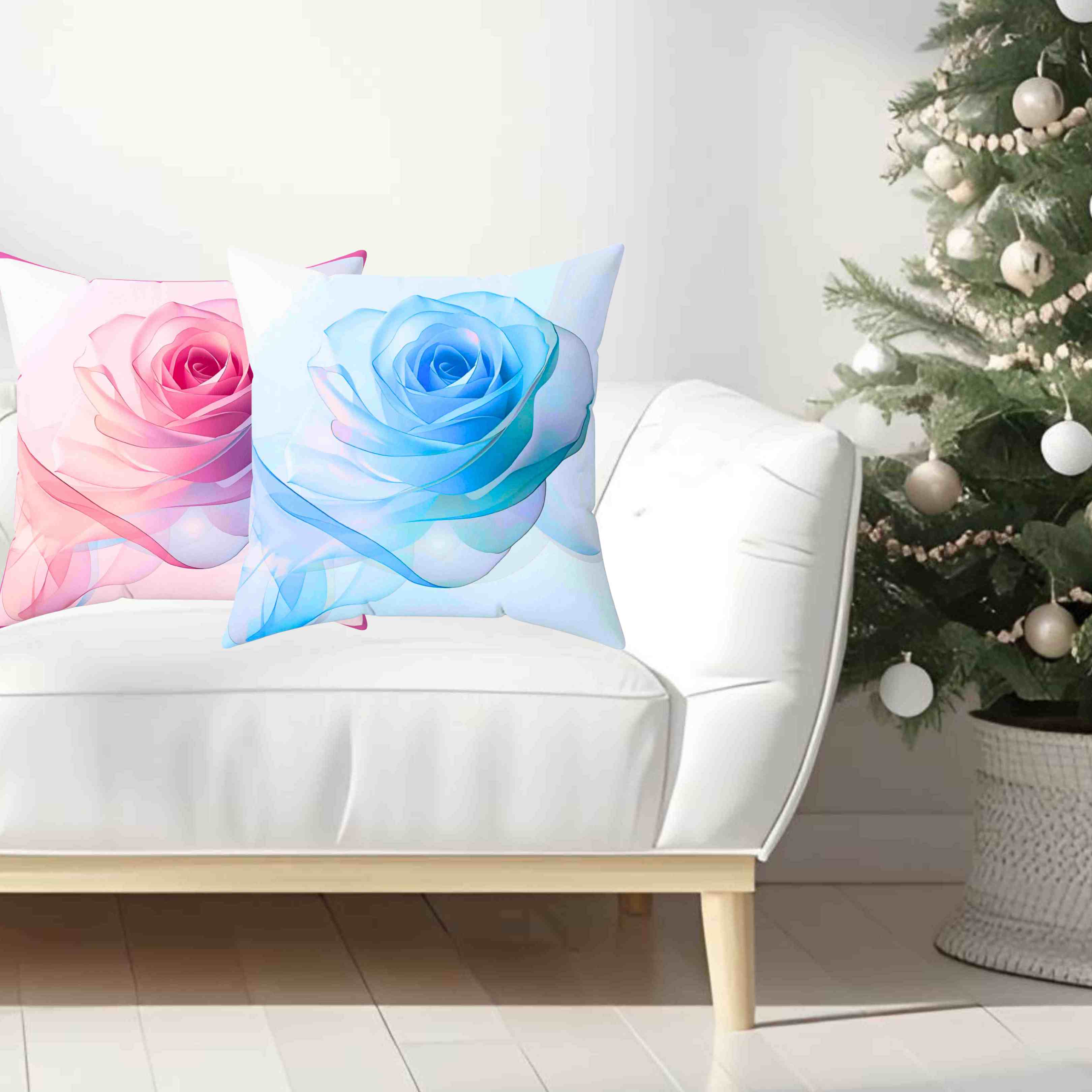 Elegant Blue Ribbon Rose Square Pillow, Floral Home Decor, Couch Cushion, Gift for Mom, Wedding Decor, Spring Accent product thumbnail image