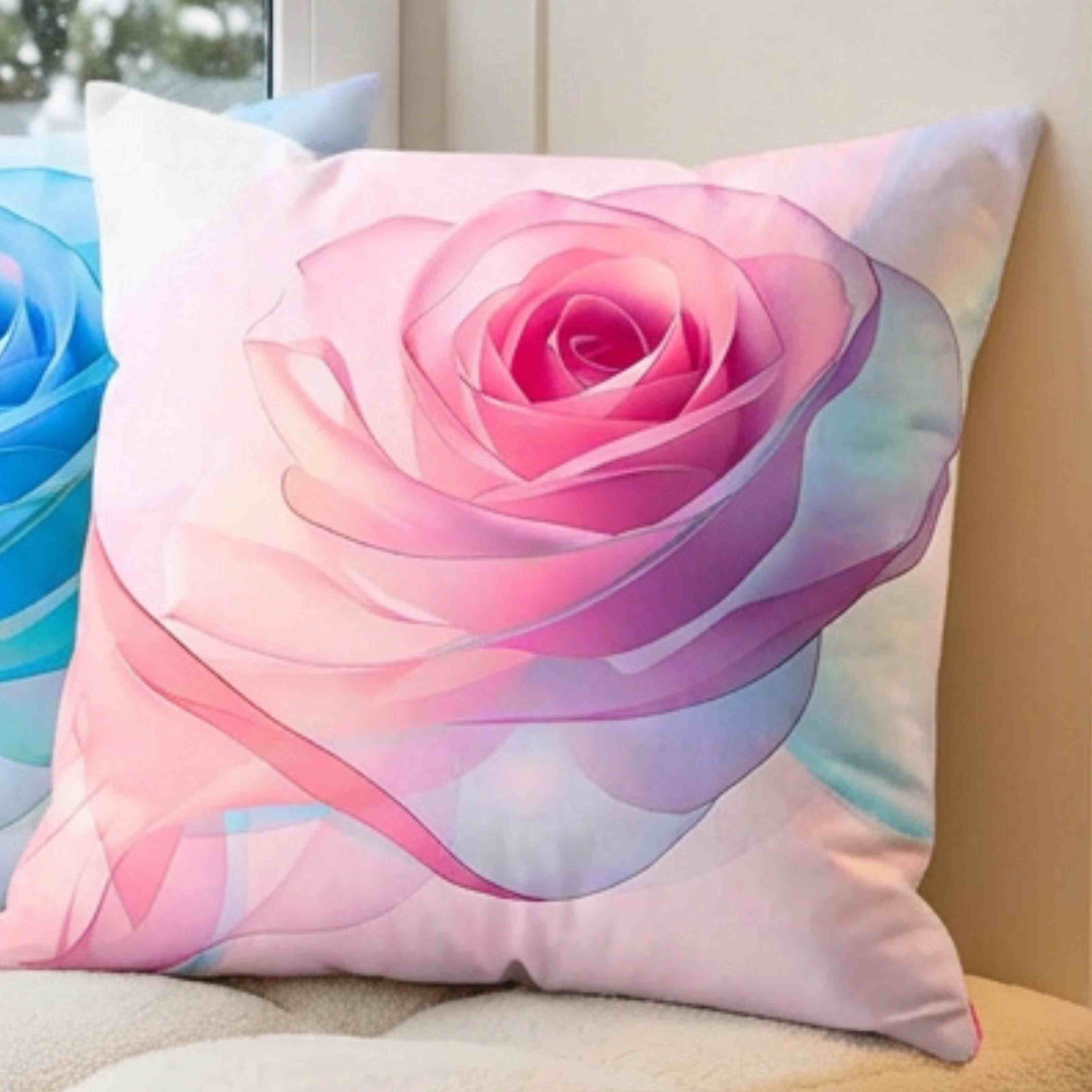 Delicate Pink Ribbon Rose Pillow – Semi-Transparent Flower Art on Pastel Canvas – Romantic Decorative Cushion for Home or Gift Décor, Floral Pillow, Home Decor, Gift for Her, Couch Cushion product thumbnail image