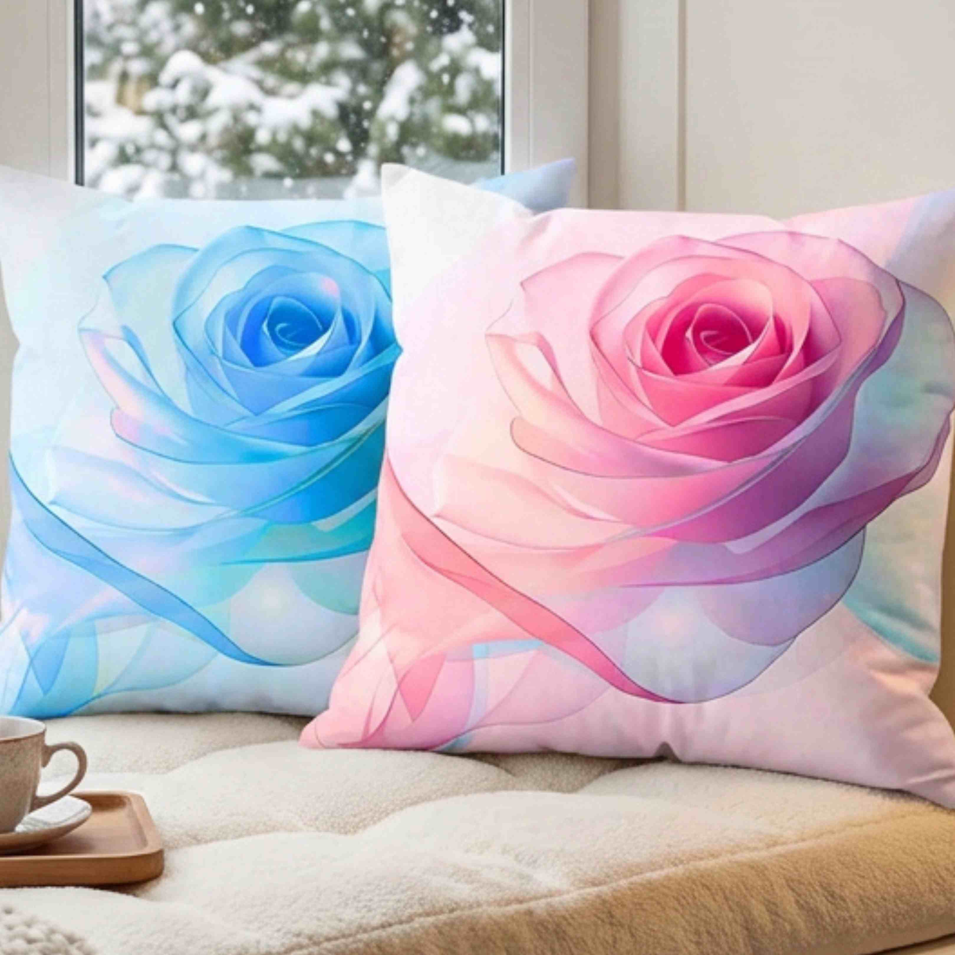 Delicate Pink Ribbon Rose Pillow – Semi-Transparent Flower Art on Pastel Canvas – Romantic Decorative Cushion for Home or Gift Décor, Floral Pillow, Home Decor, Gift for Her, Couch Cushion product thumbnail image